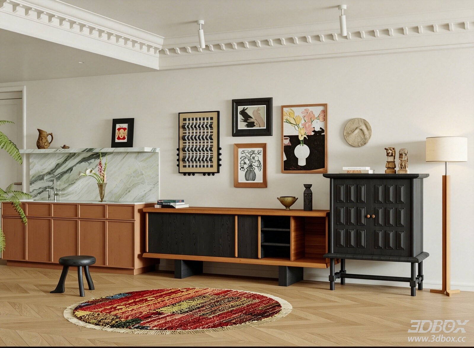 Mid Century Modern Living Room with Sideboard and TV Cabinet