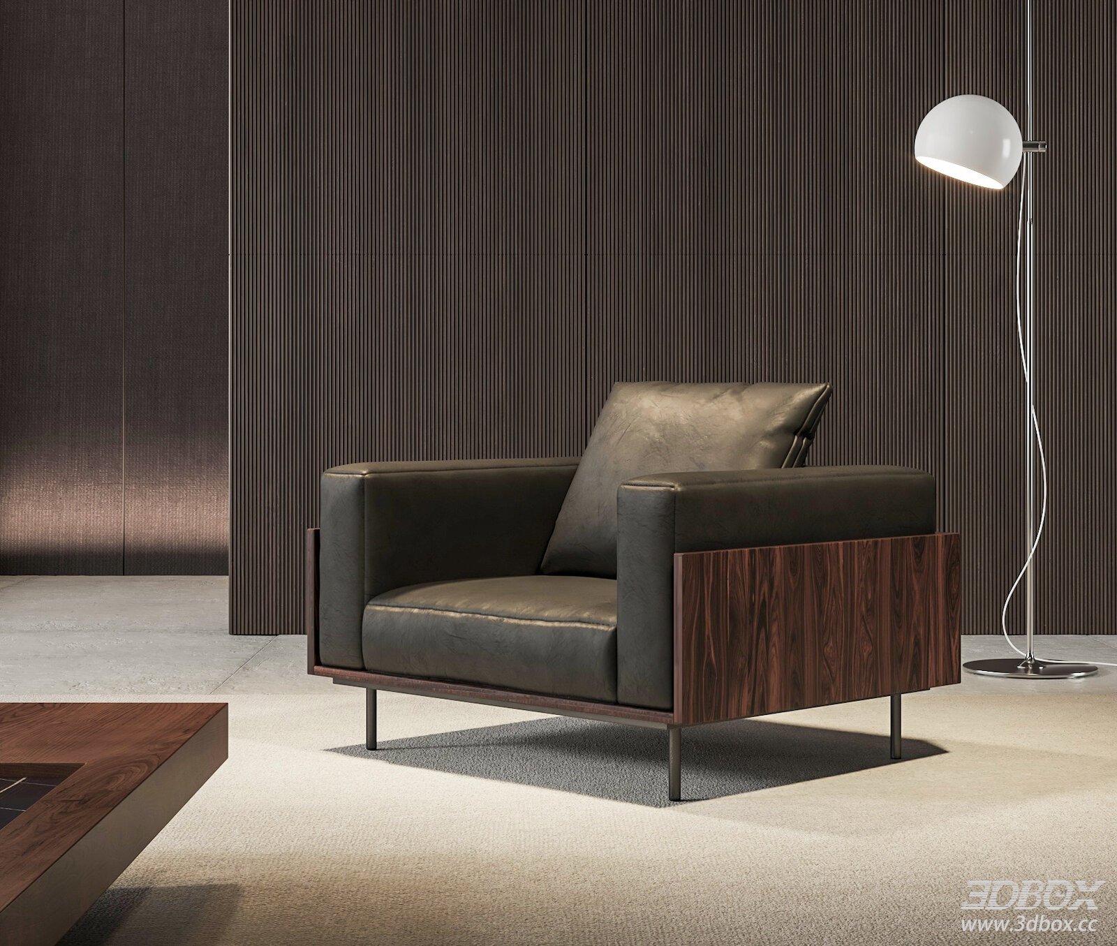 Minotti Brasilia Leather Single Sofa with Floor Lamp