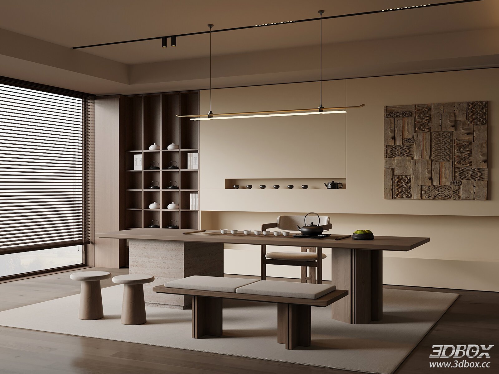 New Chinese Style Tea Room Interior Scene