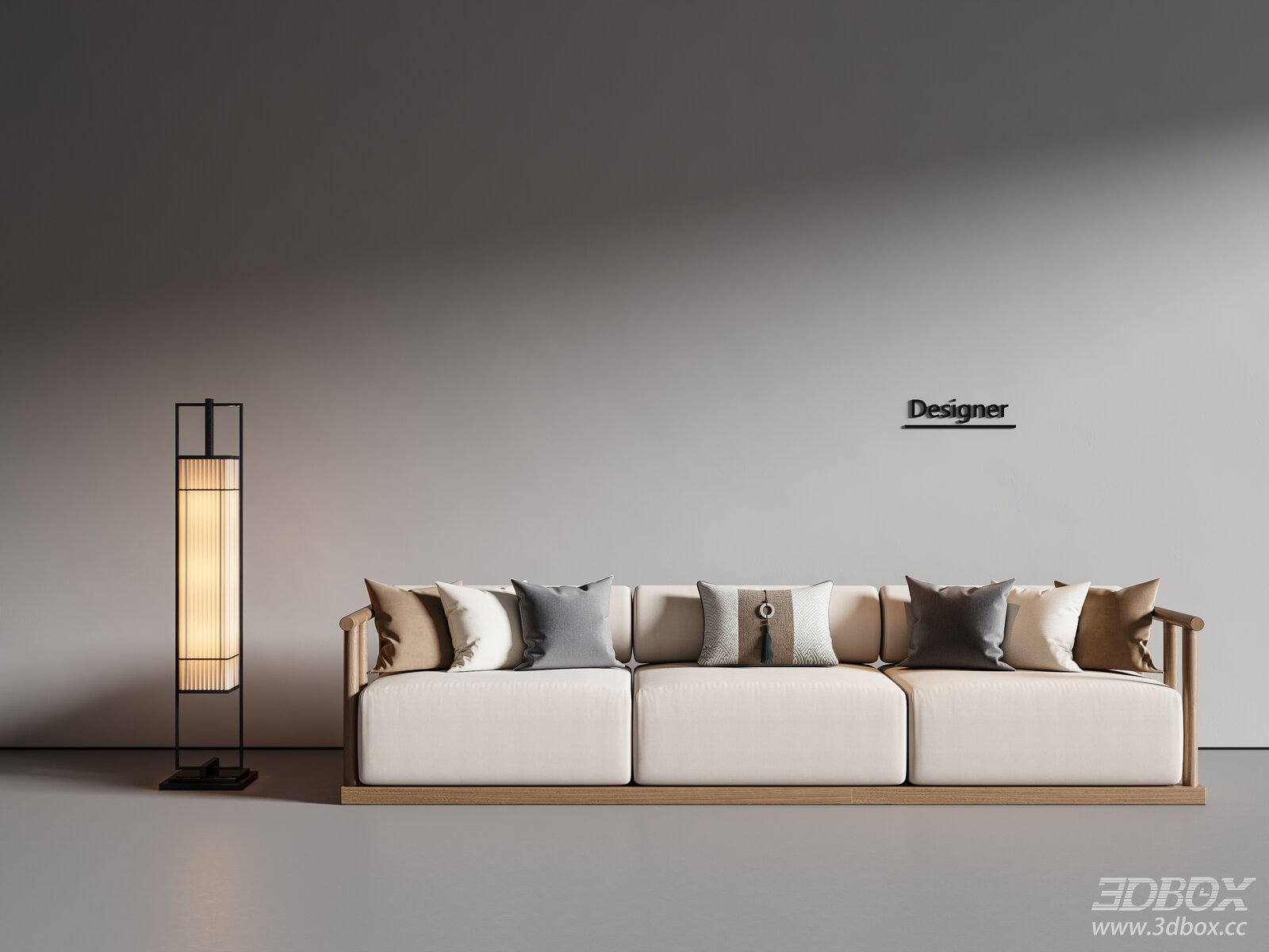 New Chinese Style Song Style Fabric Three-seater Sofa Set