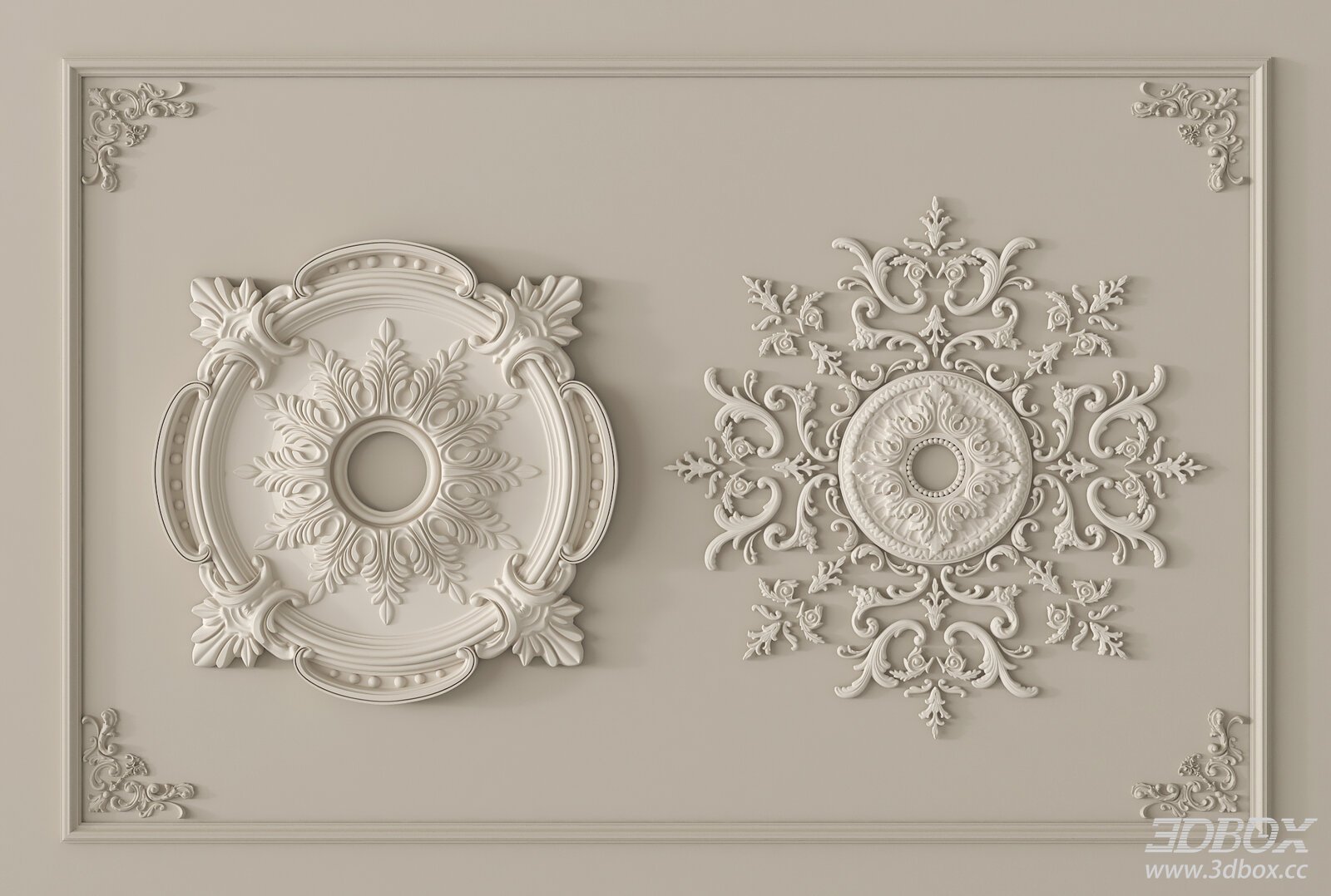 French Style Carved Gypsum Ceiling Medallion Decorative Plaster Set