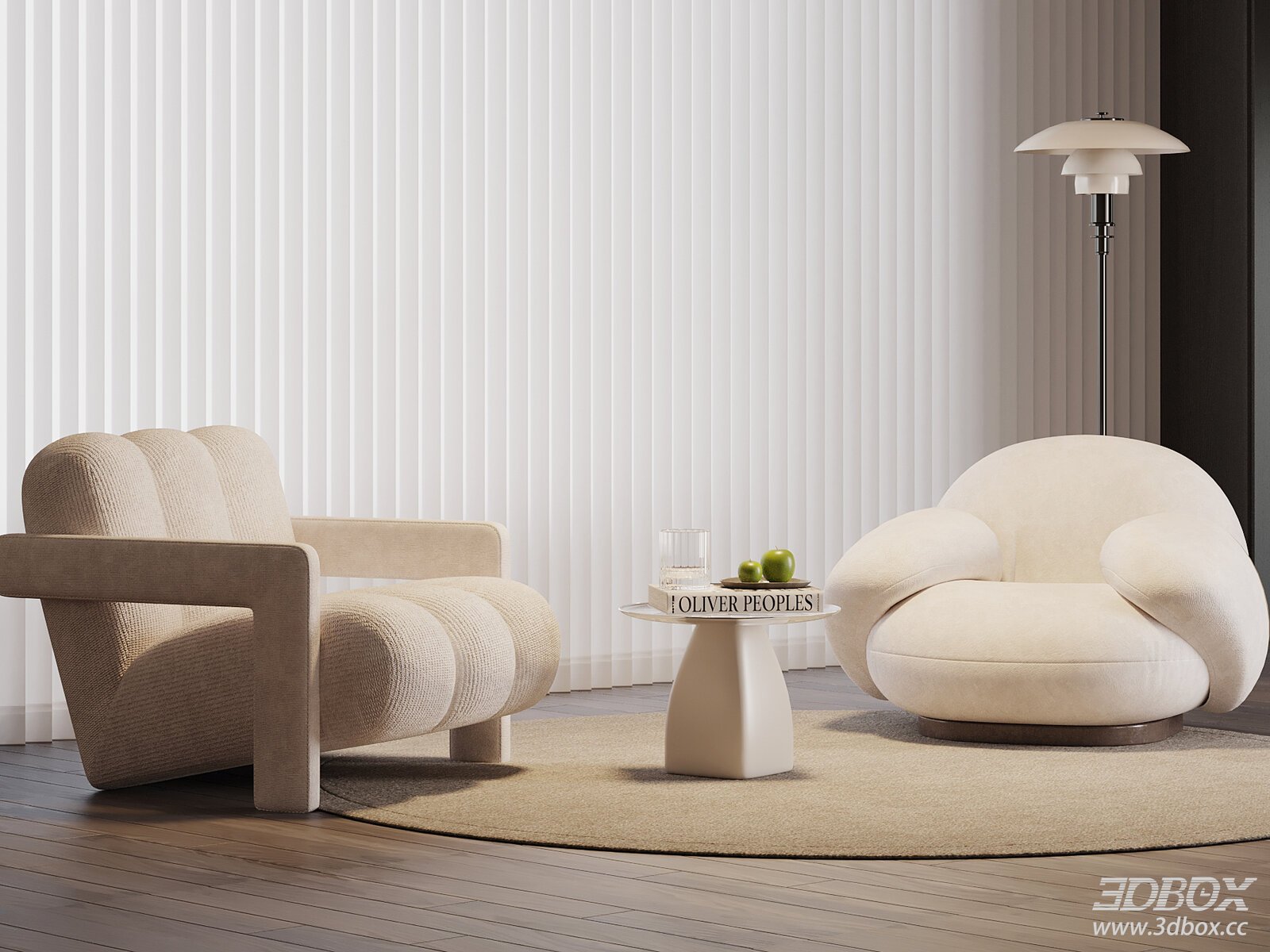 Cream Style Modern Single Sofa Set with Side Table