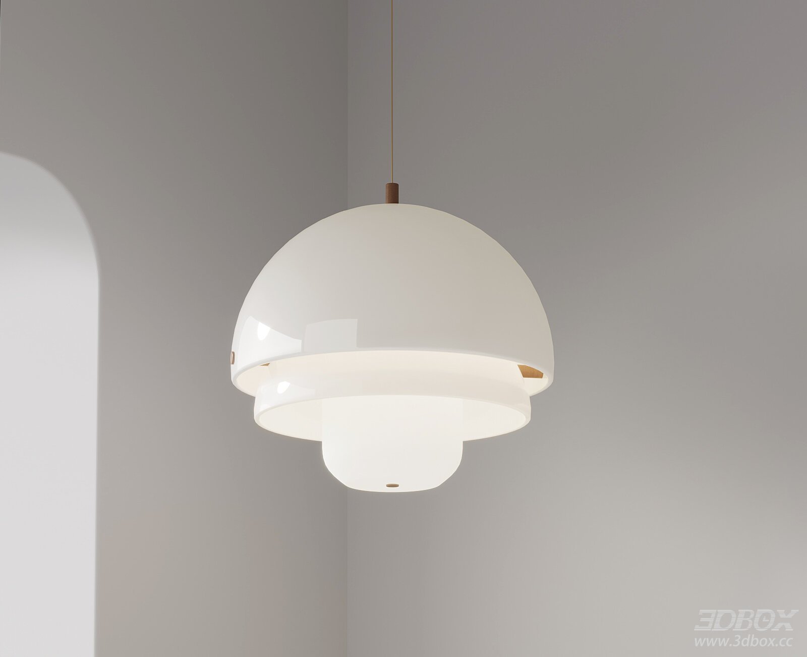 Modern Cream Style Dome Ceiling Pendant Light With Wooden Detail