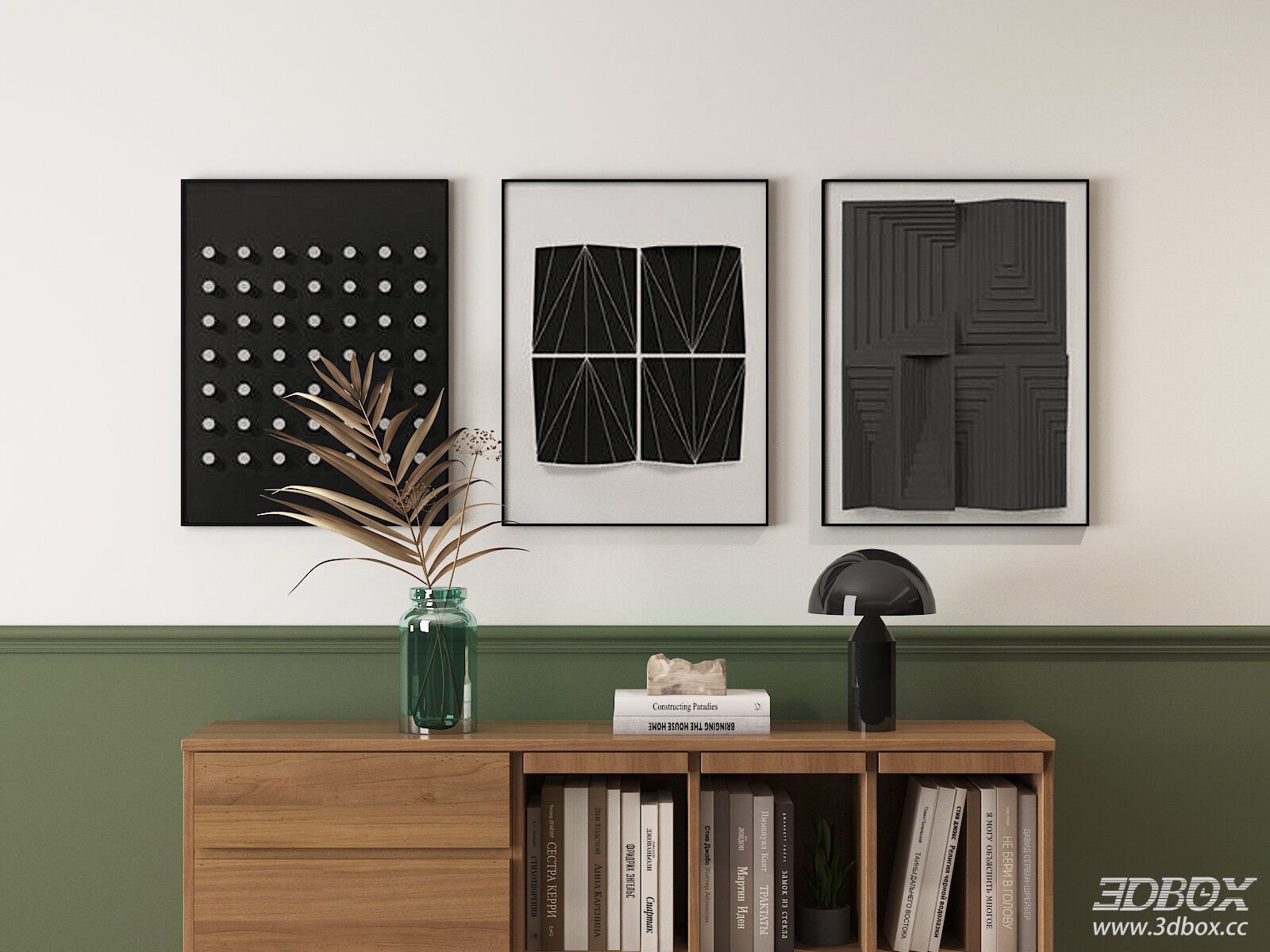 Modern Abstract Black White Framed Wall Art Set