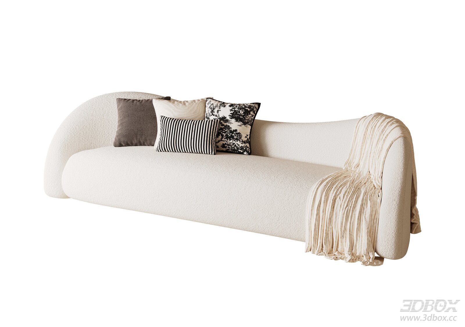 Curved French Style Boucle Fabric Sofa Set