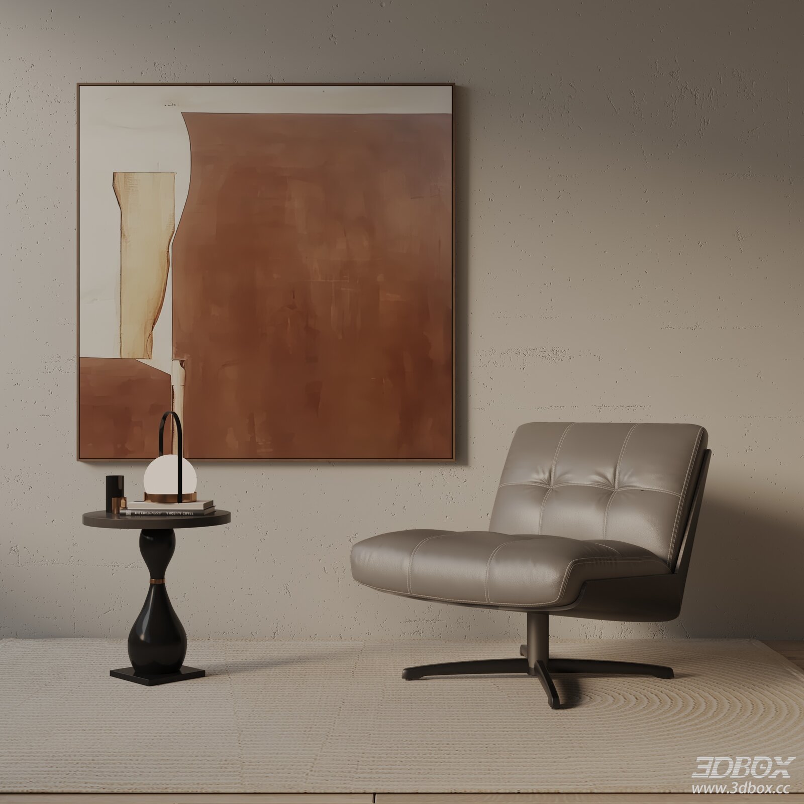 Modern Leather Lounge Armchair with Side Table
