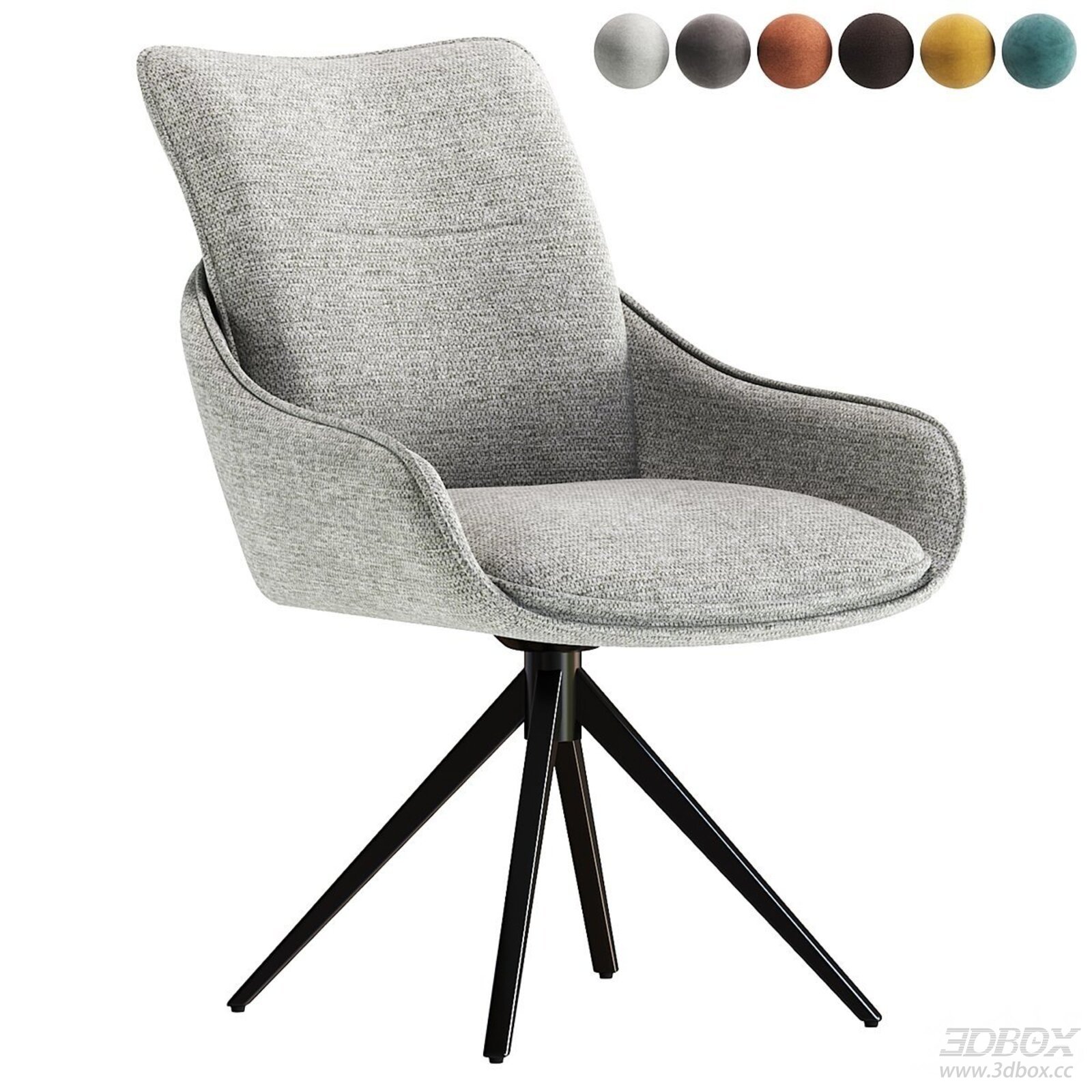 Modern Fabric Upholstered Swivel Armchair with Metal Base