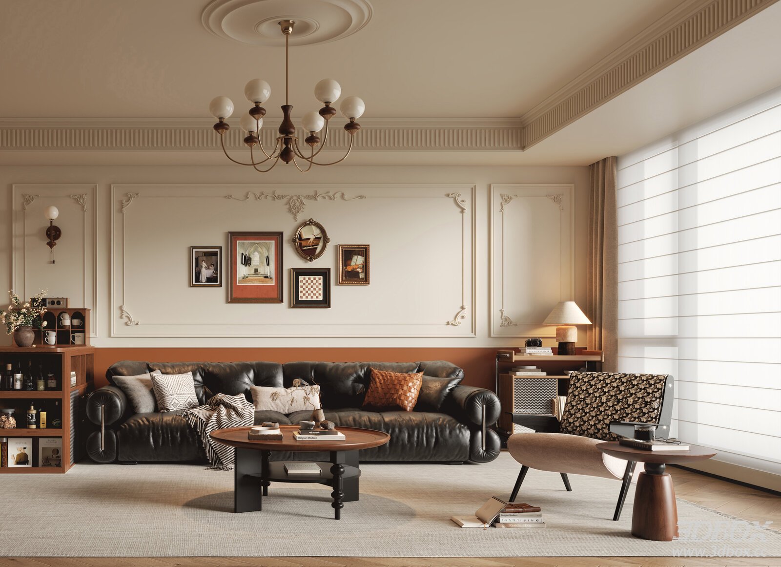 French Vintage Mid Century Living Room Interior Scene
