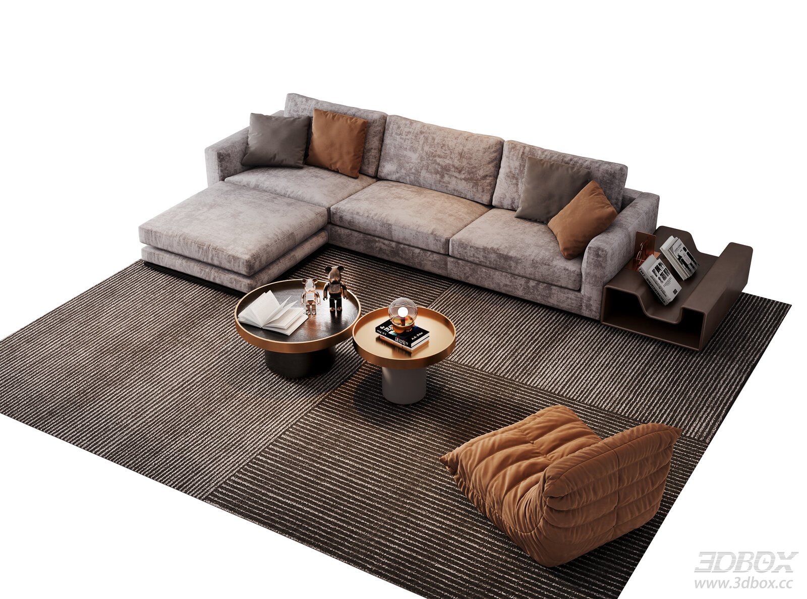 Modern L-shaped Velvet Sofa Set with Coffee Tables and Armchair
