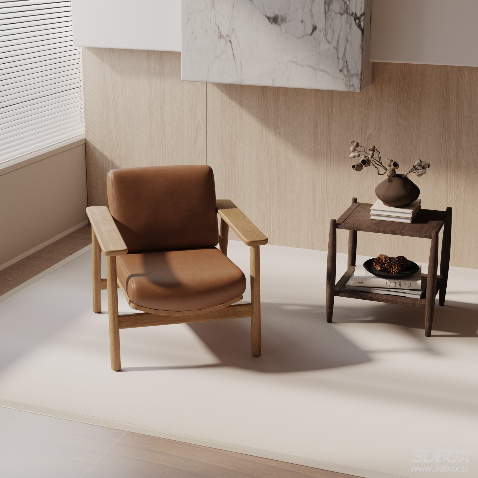 Modern Leather Upholstered Wooden Armchair