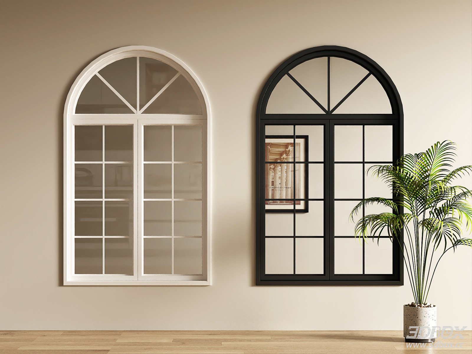 French Arched Grid Window Set