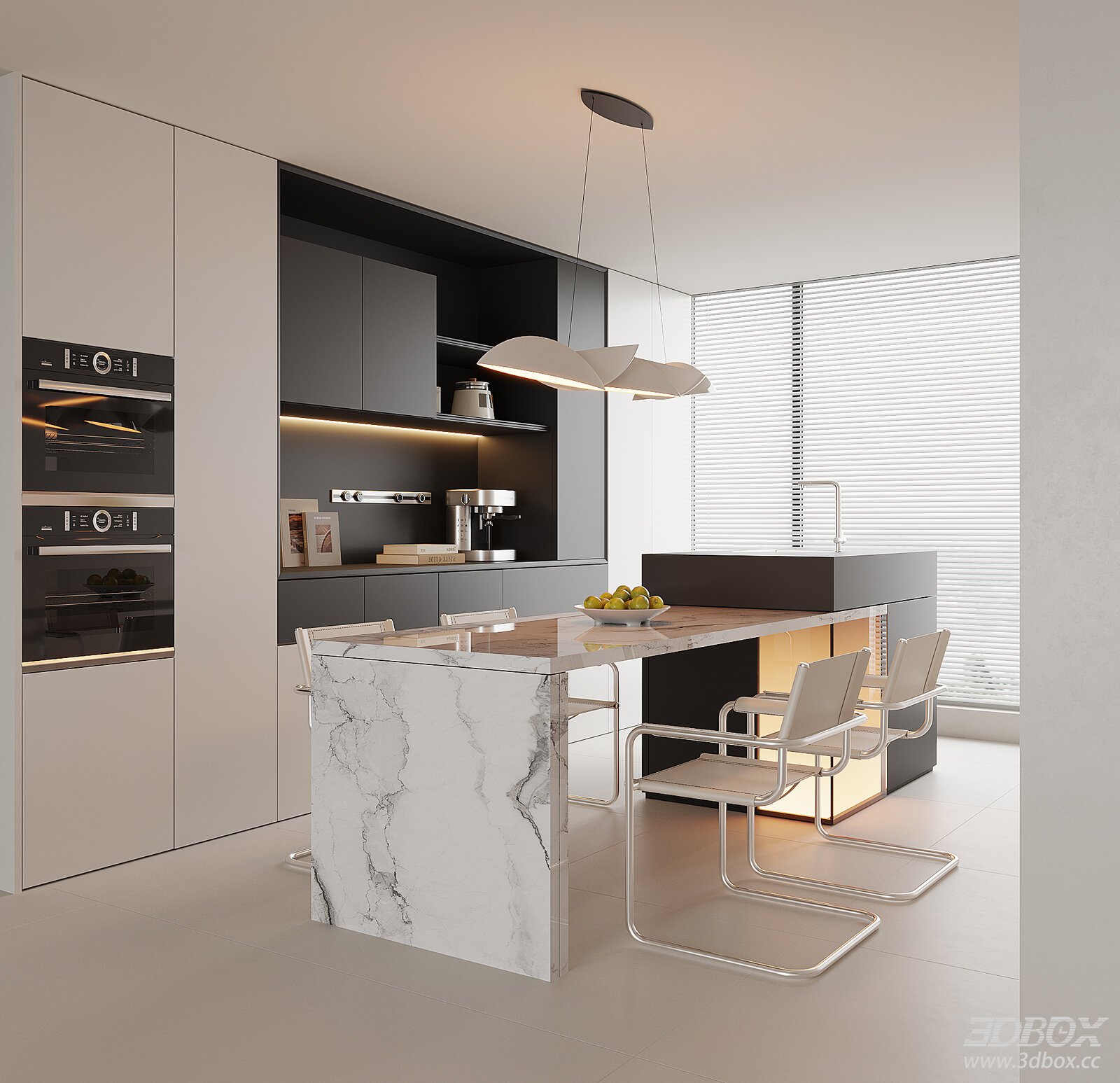 Modern Minimalist Kitchen and Dining Room Interior