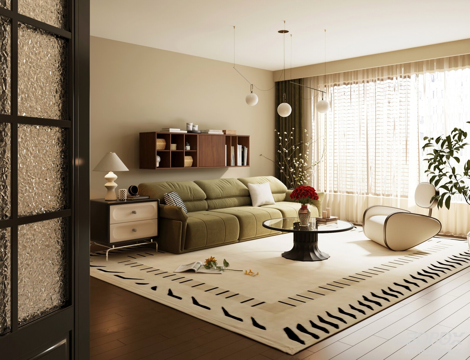 Vintage Mid-Century Pastoral Style Living Room Interior