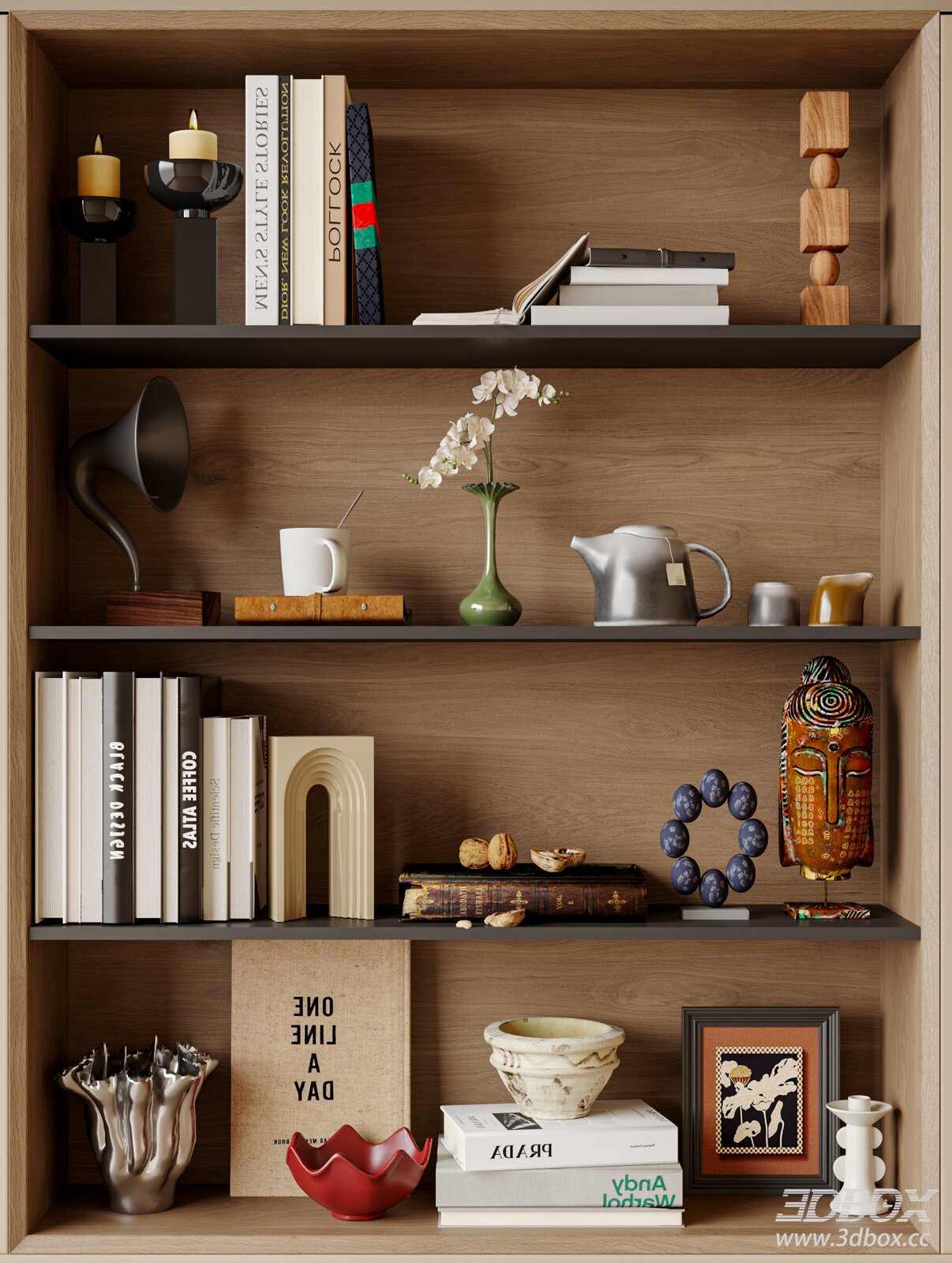 Mid-century Decorative Set with Books Sculptures and Vases