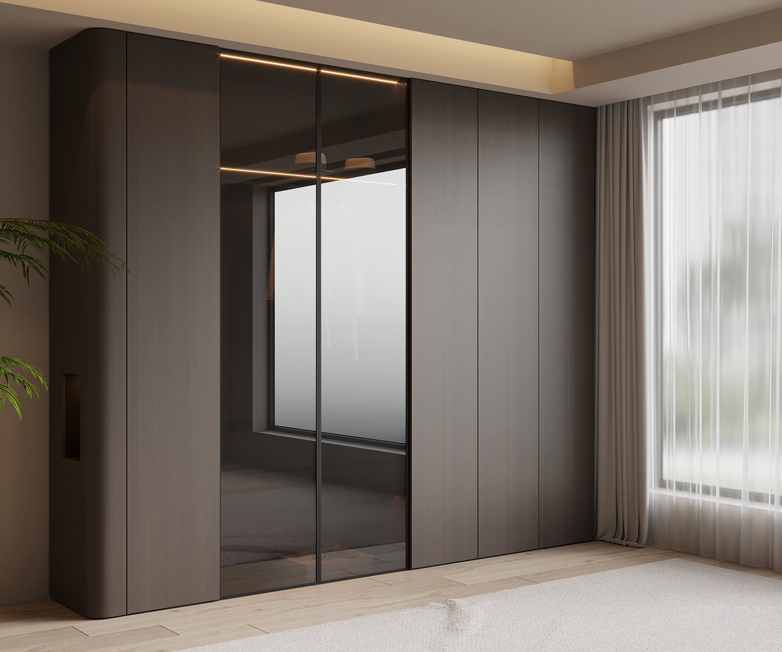 Modern Italian Style Floor to Ceiling Wardrobe with Glass Door