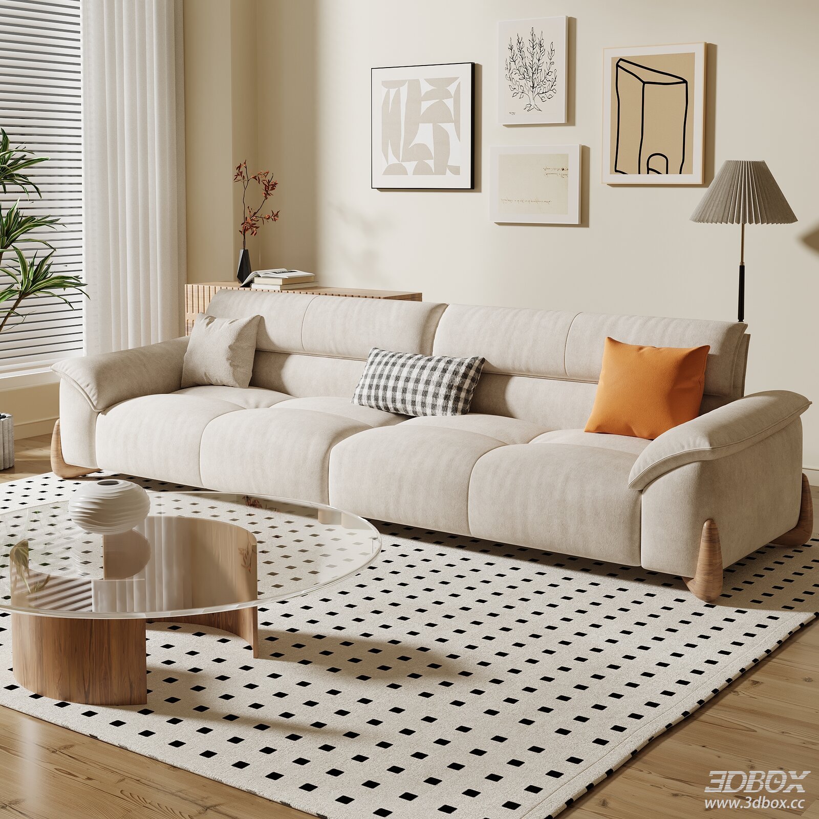 Modern Minimalist Fabric Sofa Living Room Scene