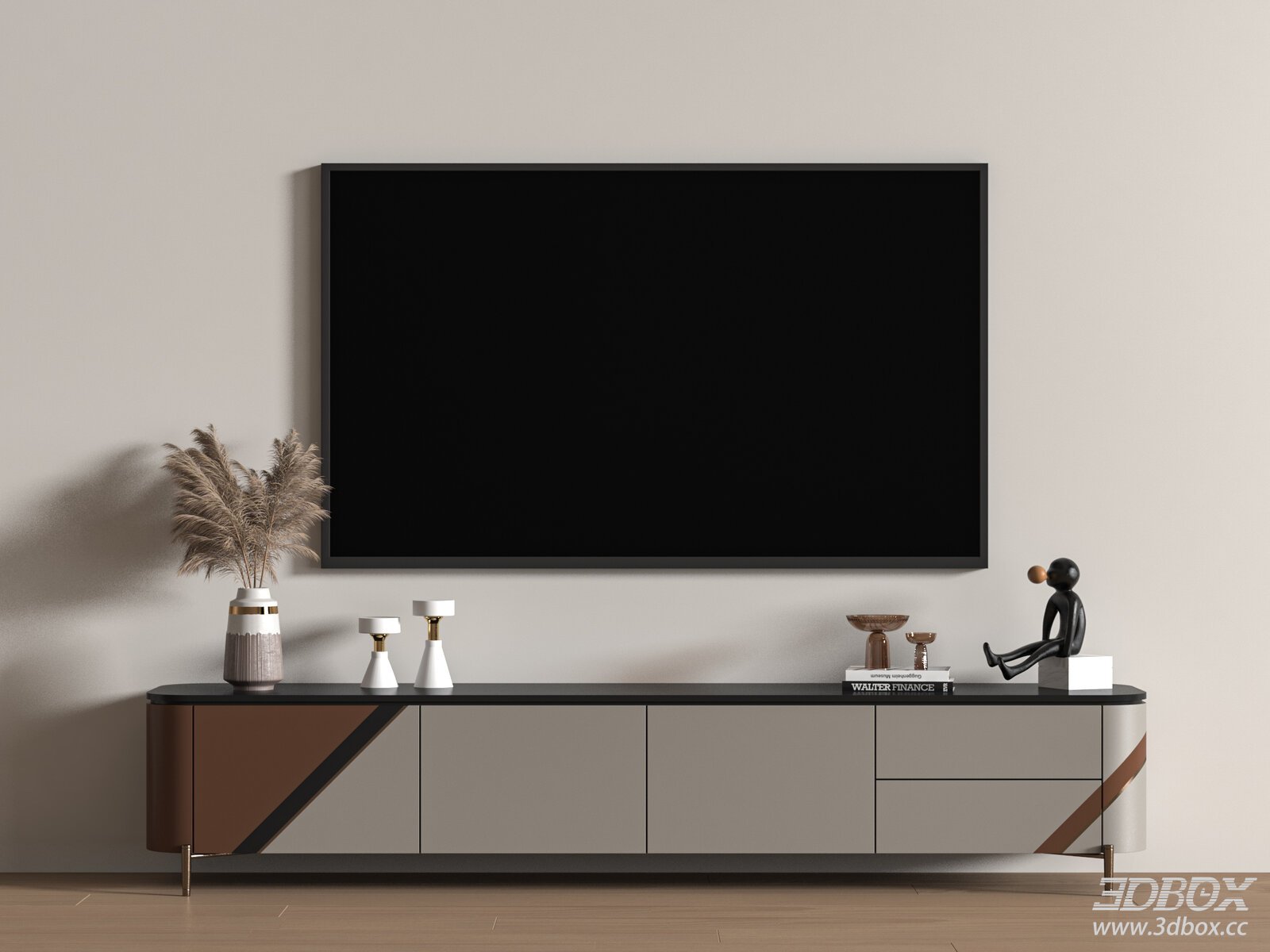 Modern Floor TV Cabinet with Decorative Accessories