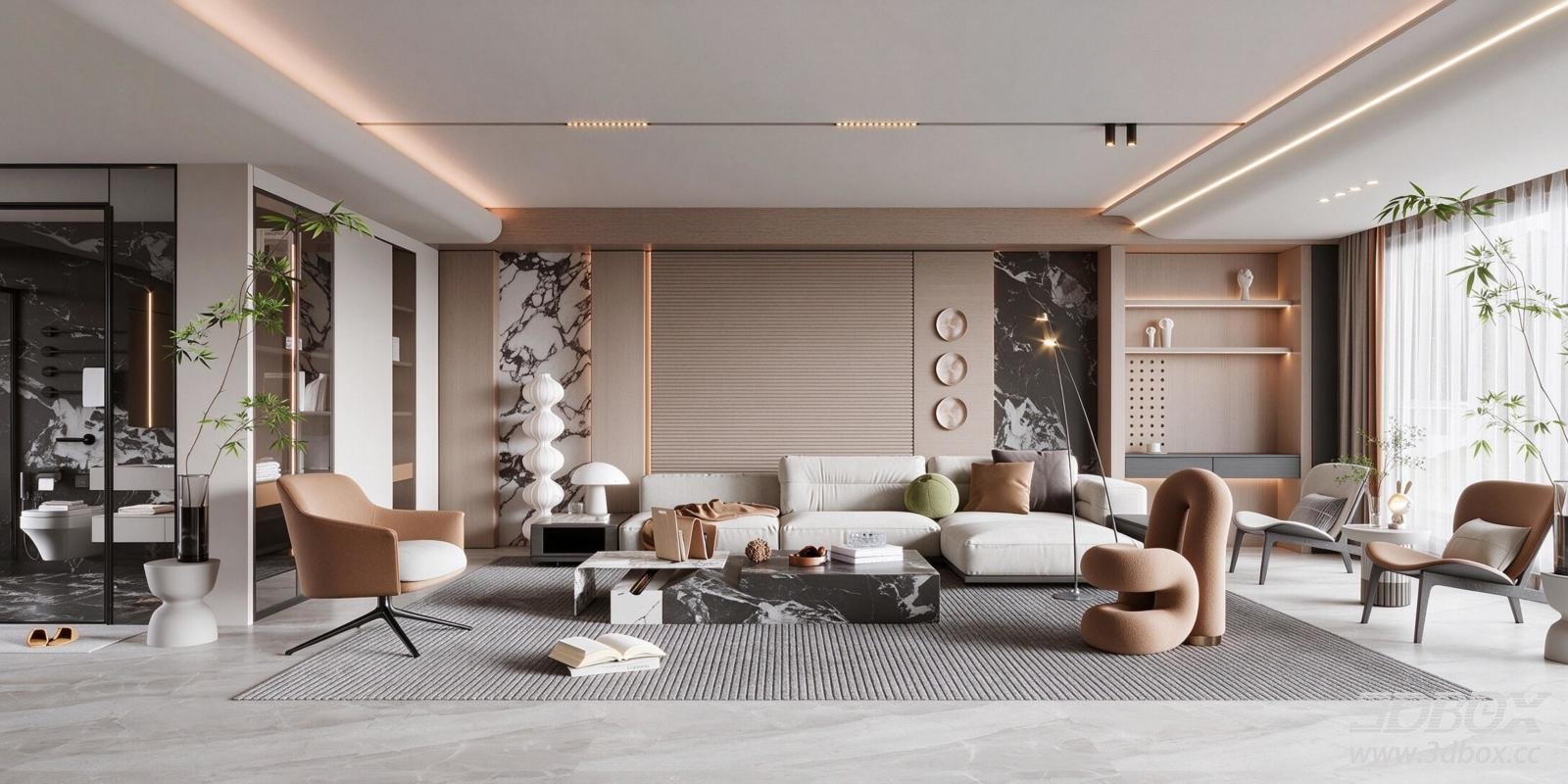 Modern Luxury Living Room Sofa Armchair Coffee Table Interior Scene