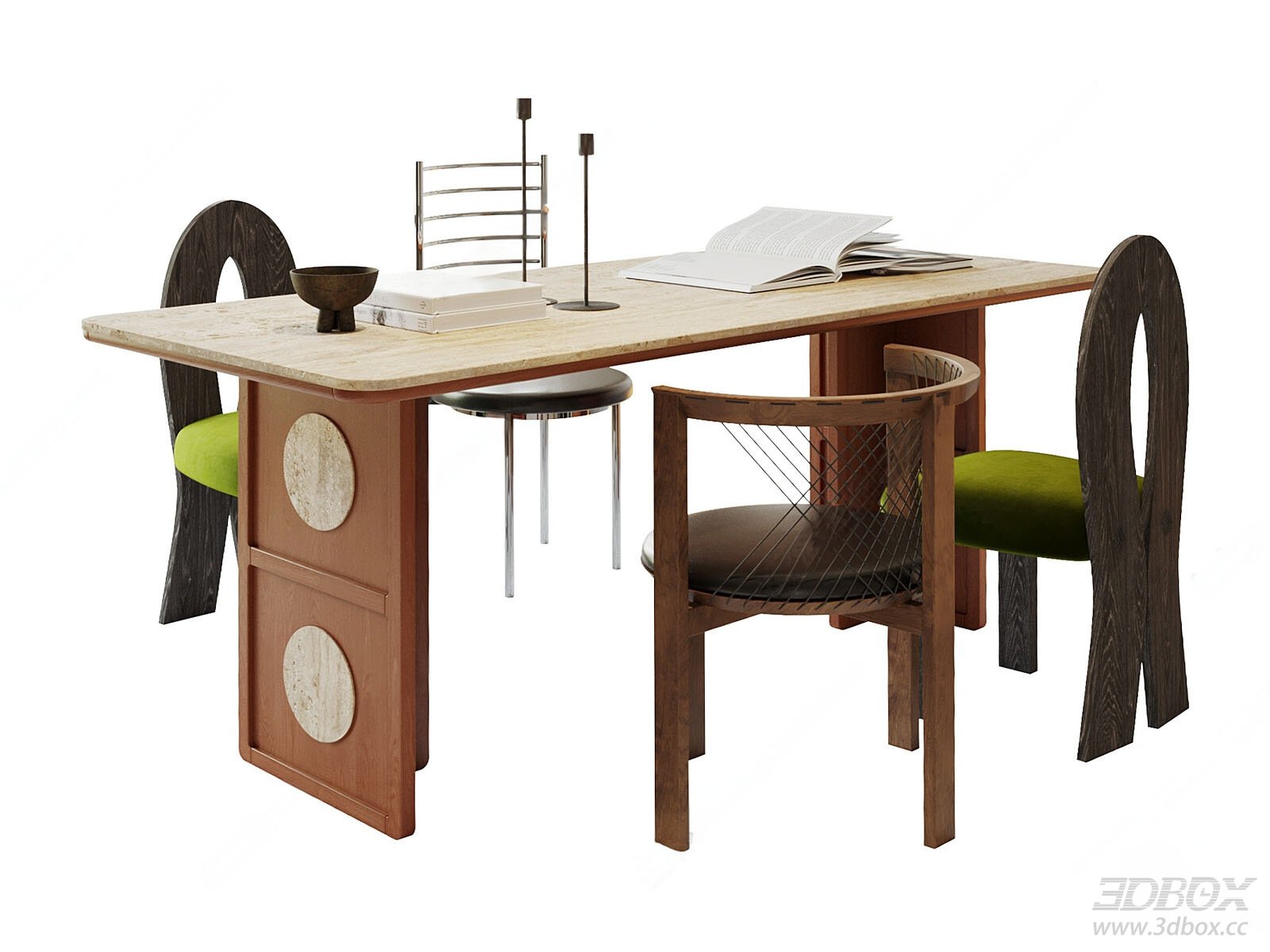 Mid Century Wabi Sabi Dining Table and Chairs Set
