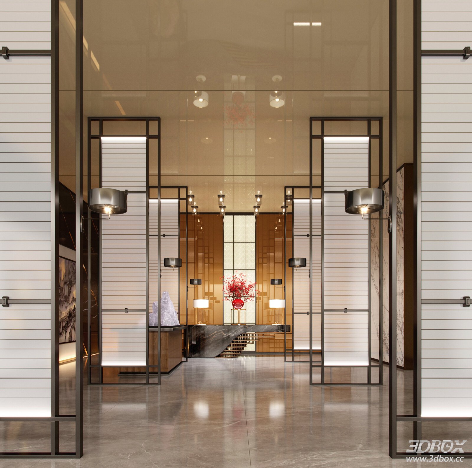 Modern Luxury Hotel Reception Lobby Interior