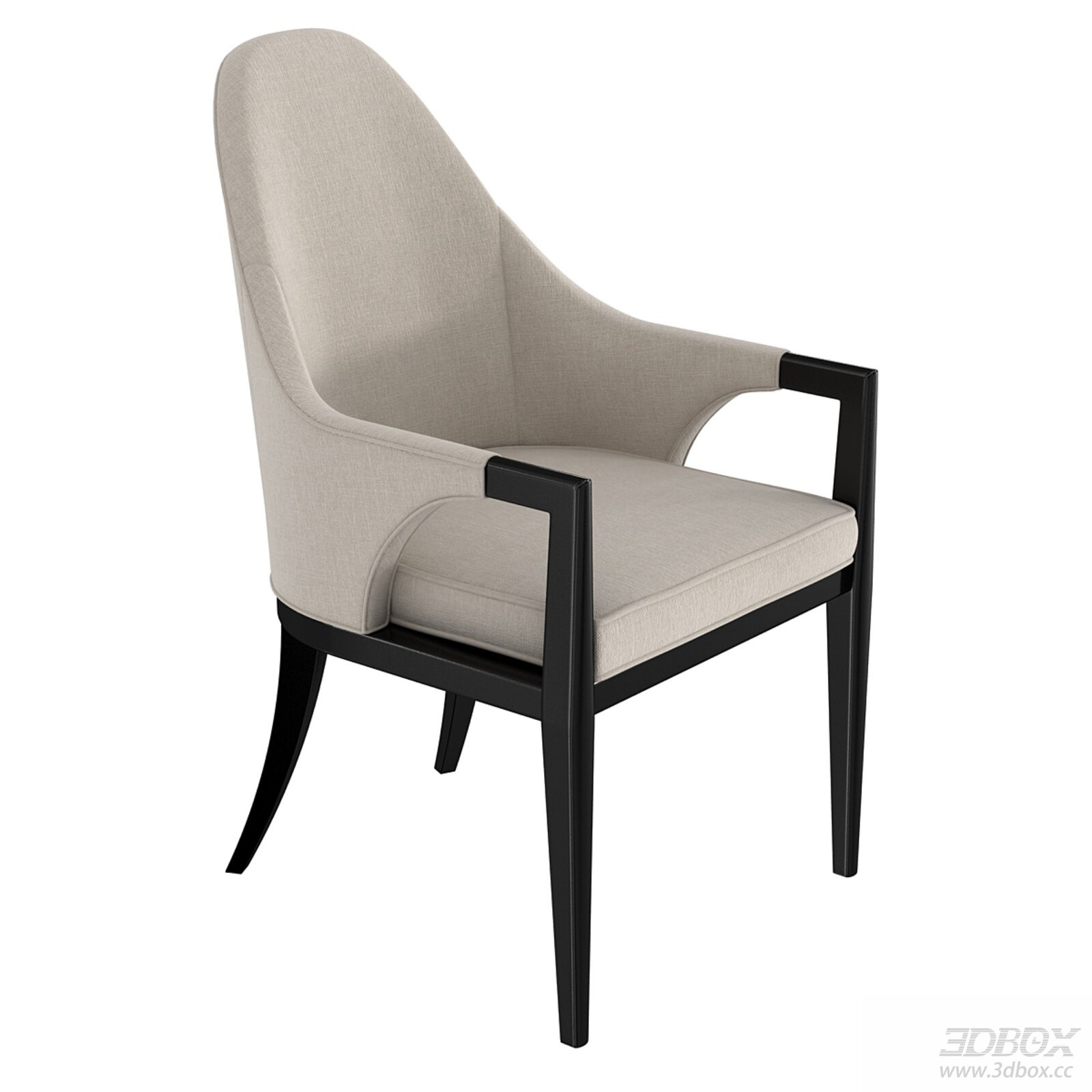 Modern Beige Fabric Armchair with Black Wooden Frame