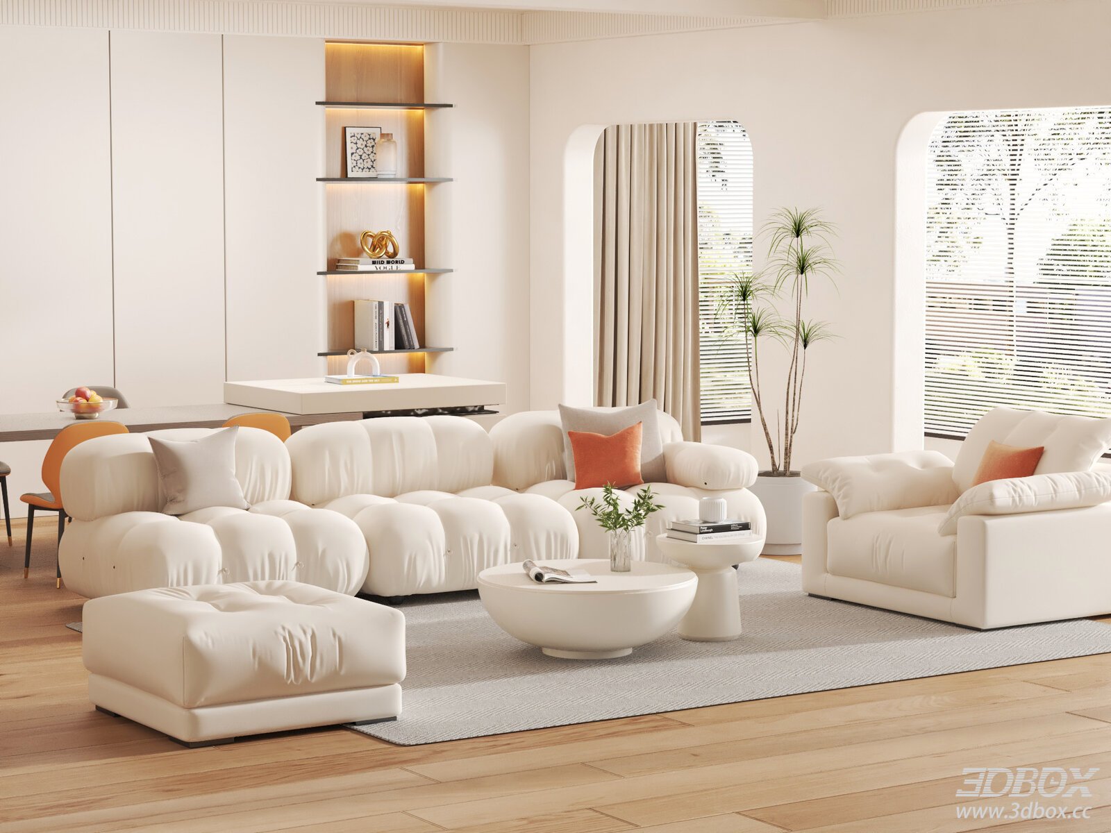 Modern Cream Style Fabric Sofa Set for Living Room