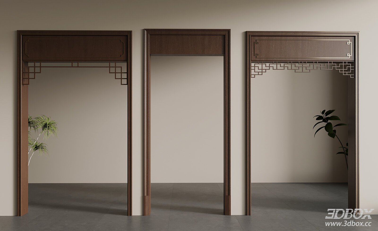 New Chinese Mid-century Style Wooden Door Frame Set