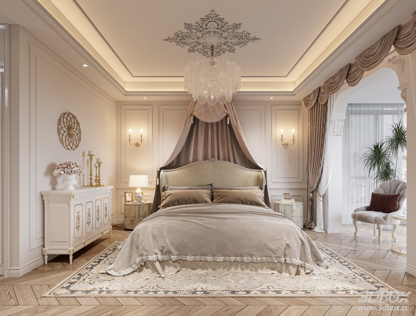 Classic European Style Luxury Bedroom Interior Scene