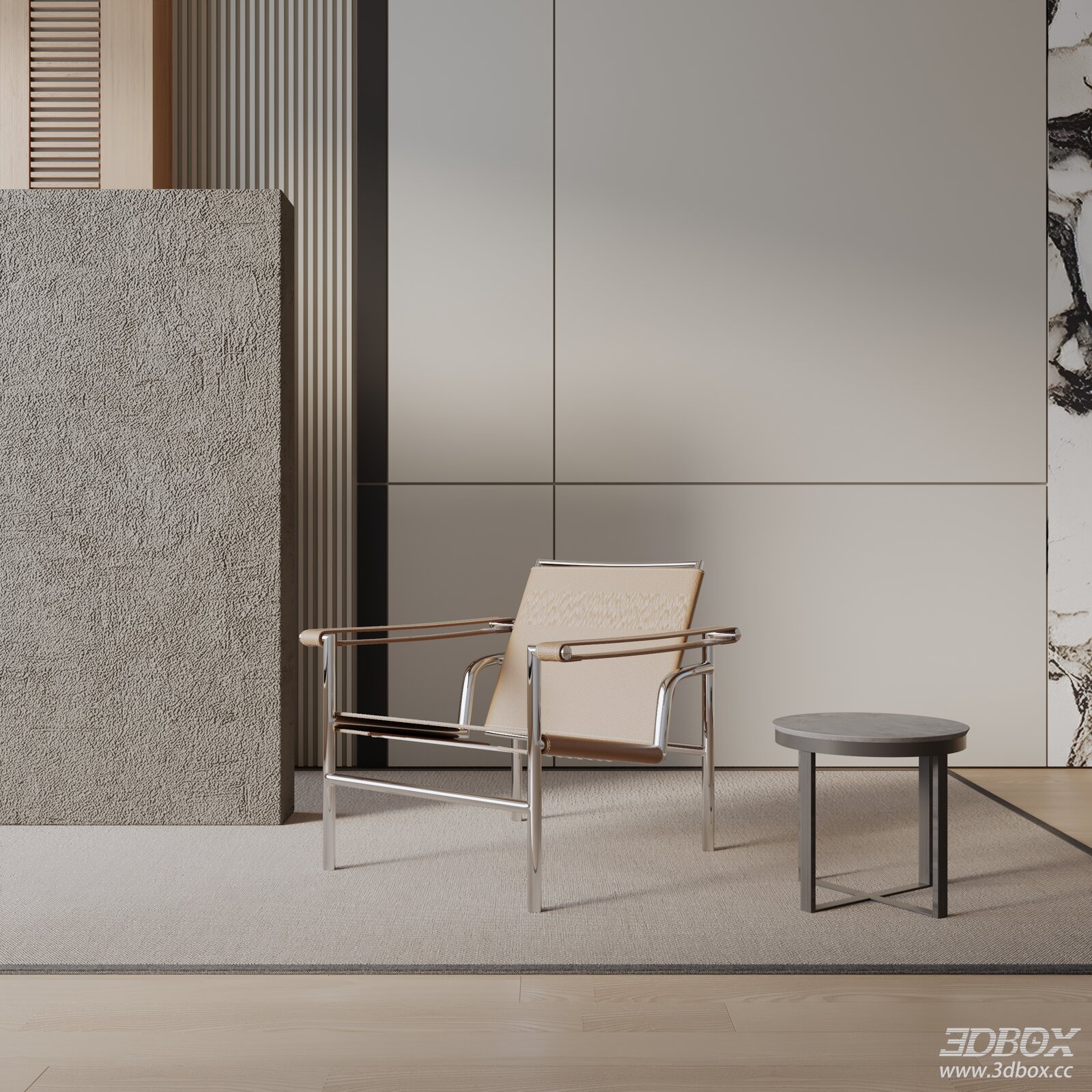 Modern Minimalist Metal Frame Armchair with Side Table