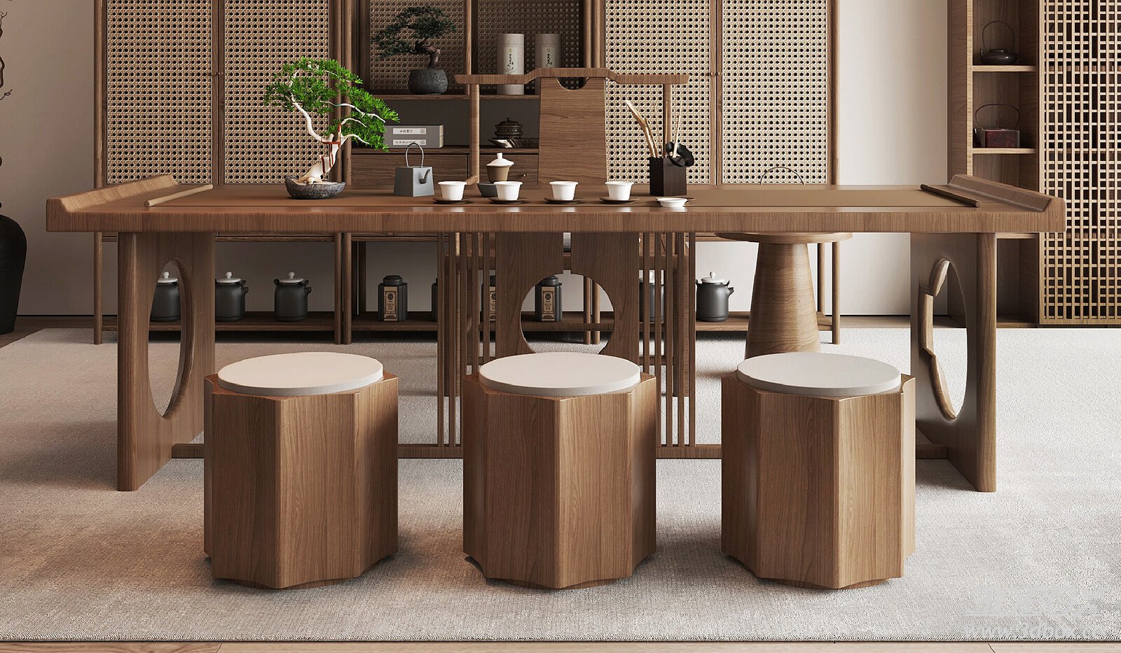 New Chinese Style Tea Table and Stool Set Tea Room