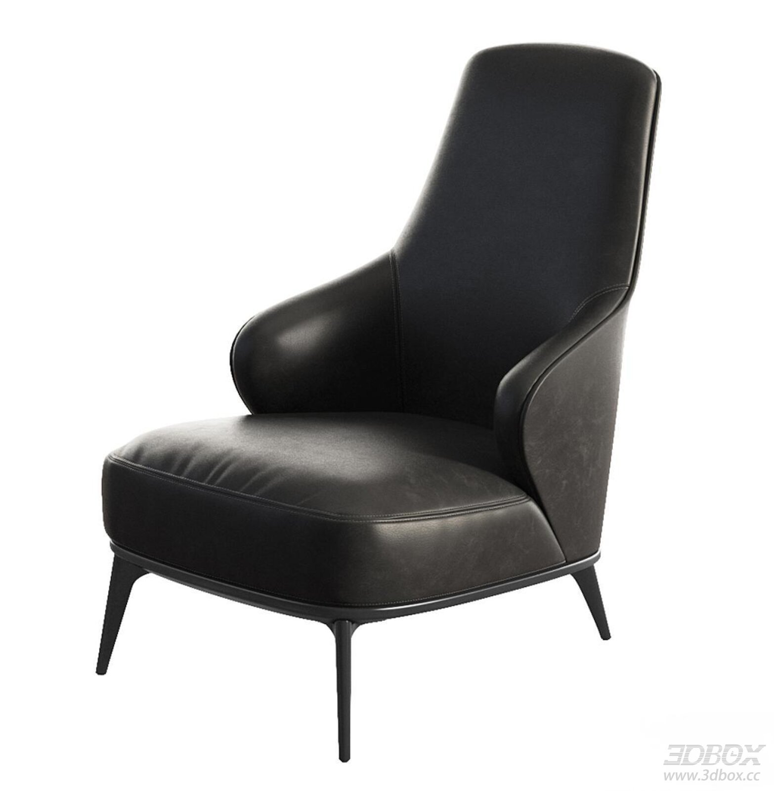Modern Italian Style Black Leather Armchair