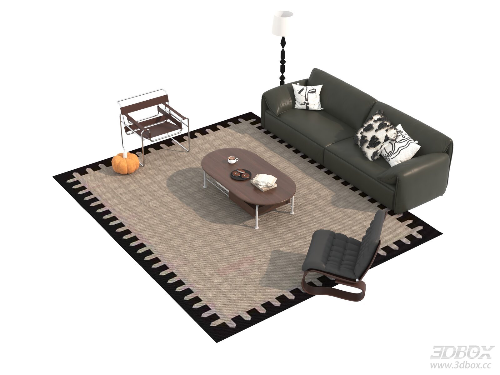 Mid Century Modern Leather Sofa and Coffee Table Set