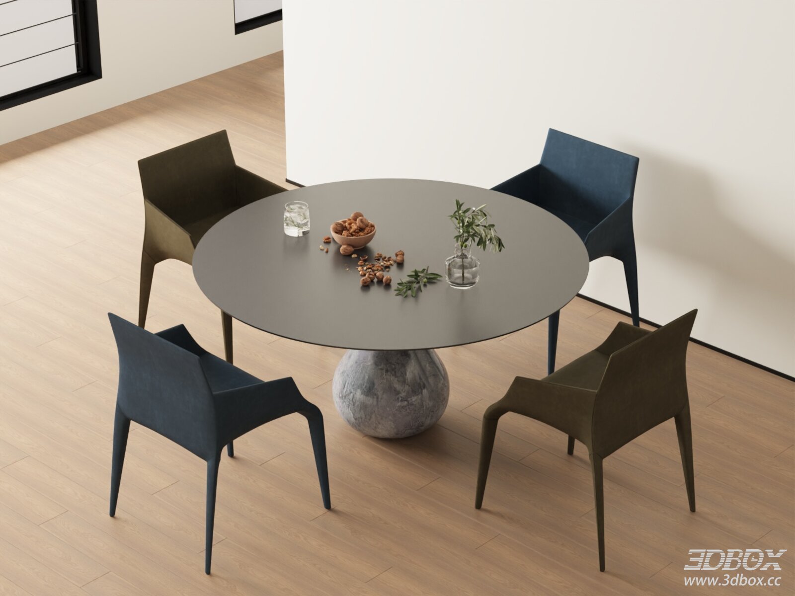 Modern Round Dining Table and Fabric Chairs Set