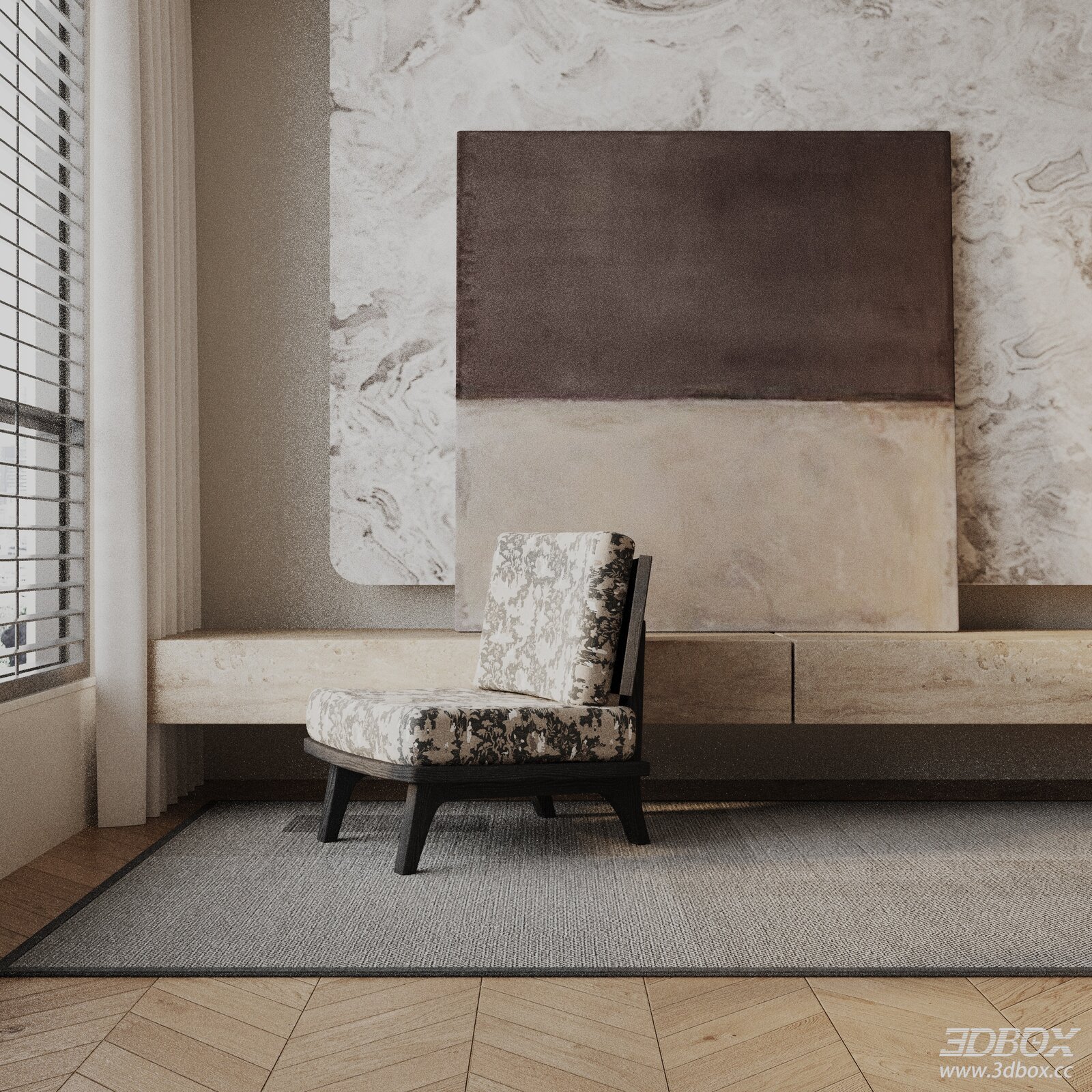 Modern Fabric Upholstered Wooden Frame Lounge Armchair