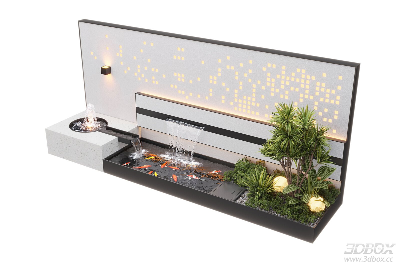 Modern Courtyard Water Feature Wall Koi Pond Landscape Set