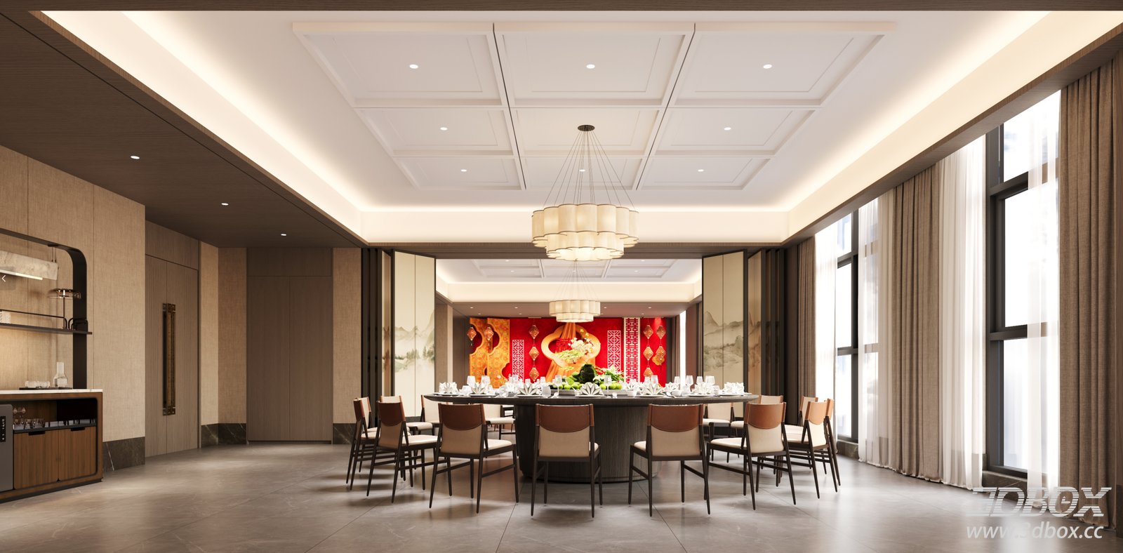 Modern Chinese Style Private Restaurant Dining Room Scene