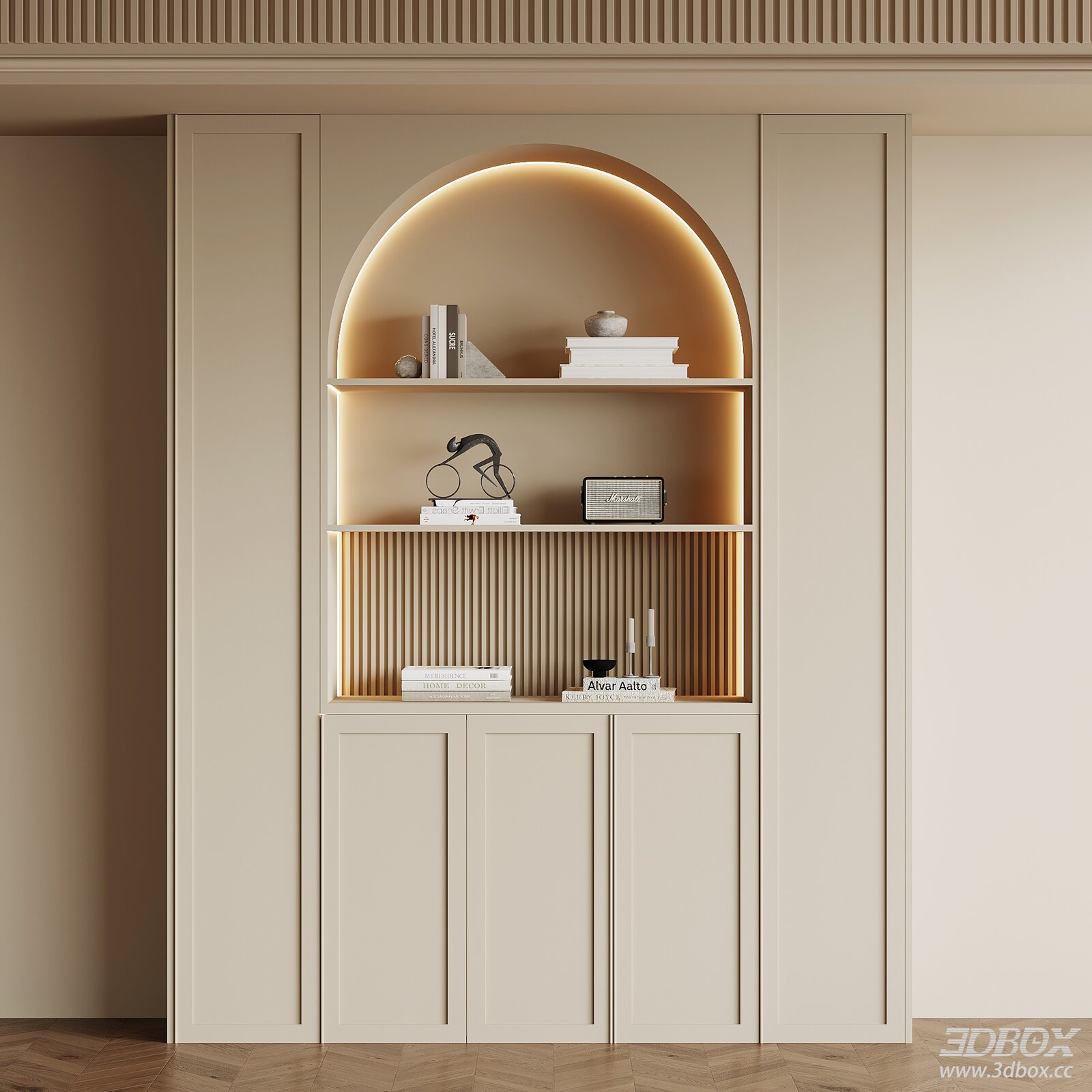 French Cream Style Built-in Sideboard Display Cabinet