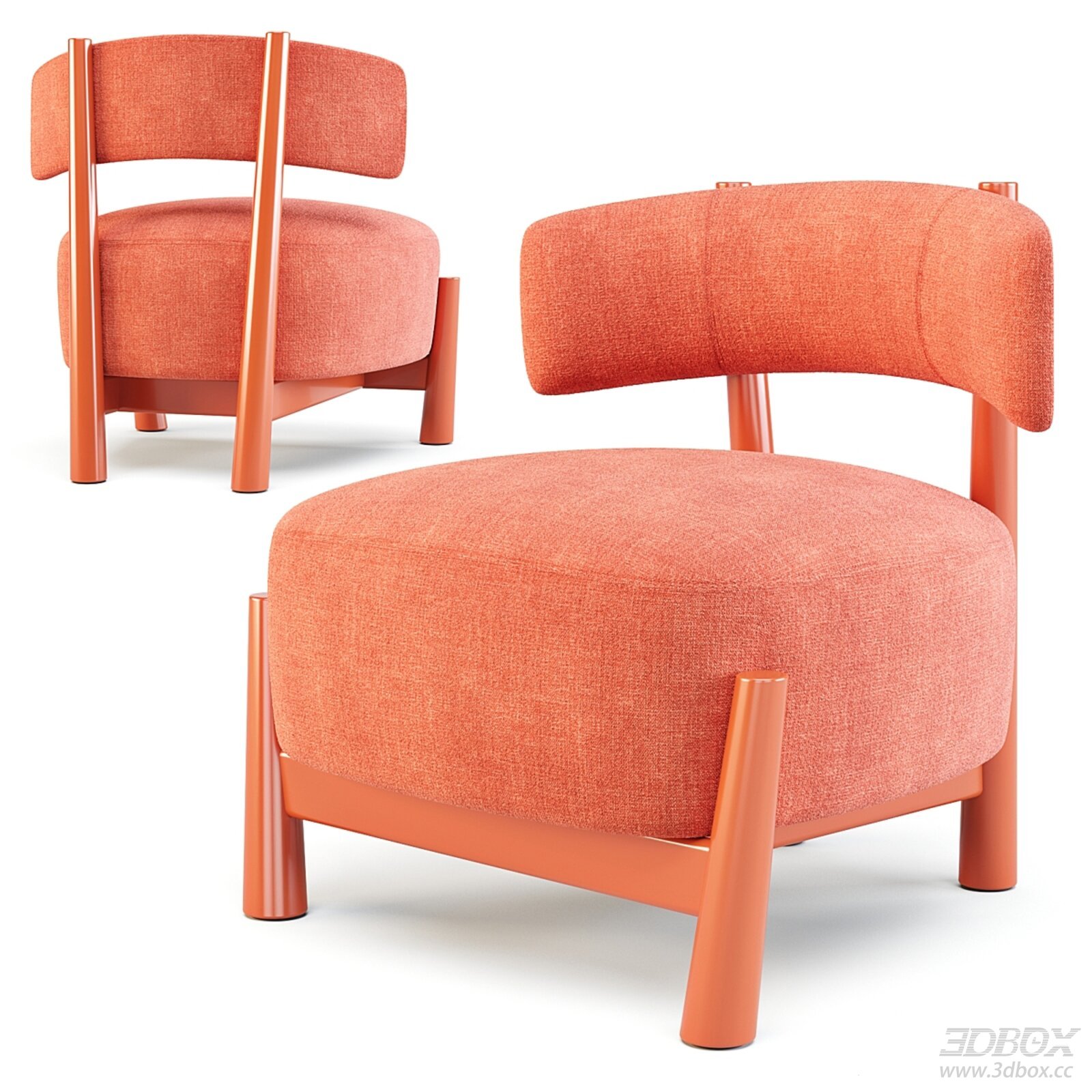 Modern Orange Fabric Armchair with Wooden Frame