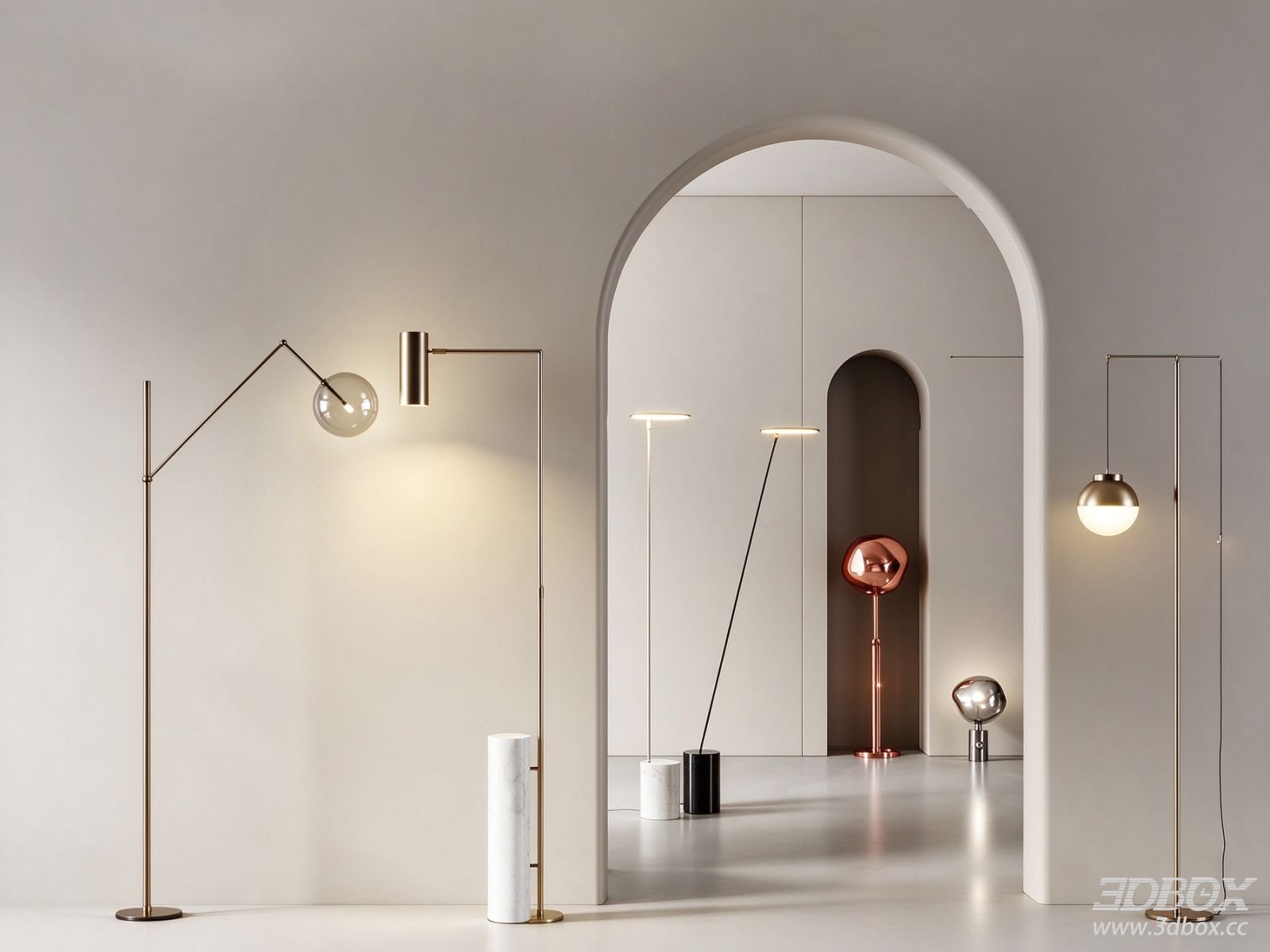 Modern Minimalist Brass Marble Floor Lamp Set