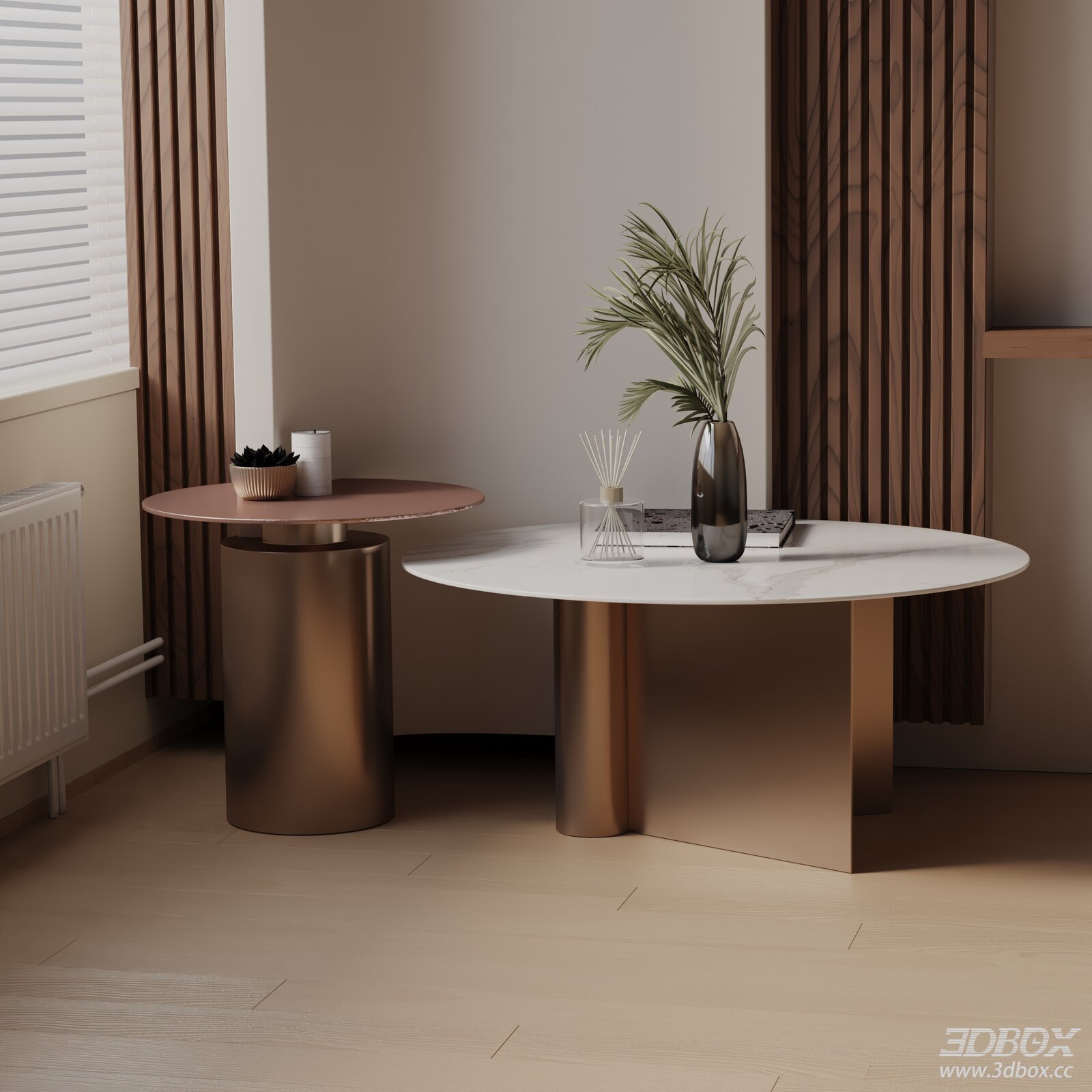 Modern Marble Top Brass Base Coffee Table Set