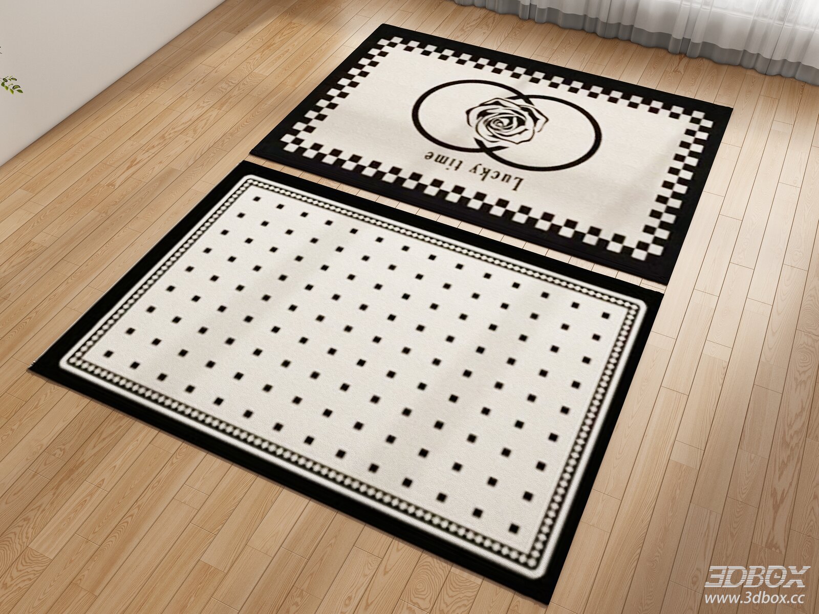 Vintage Black White Geometric Rose Pattern Carpets Set