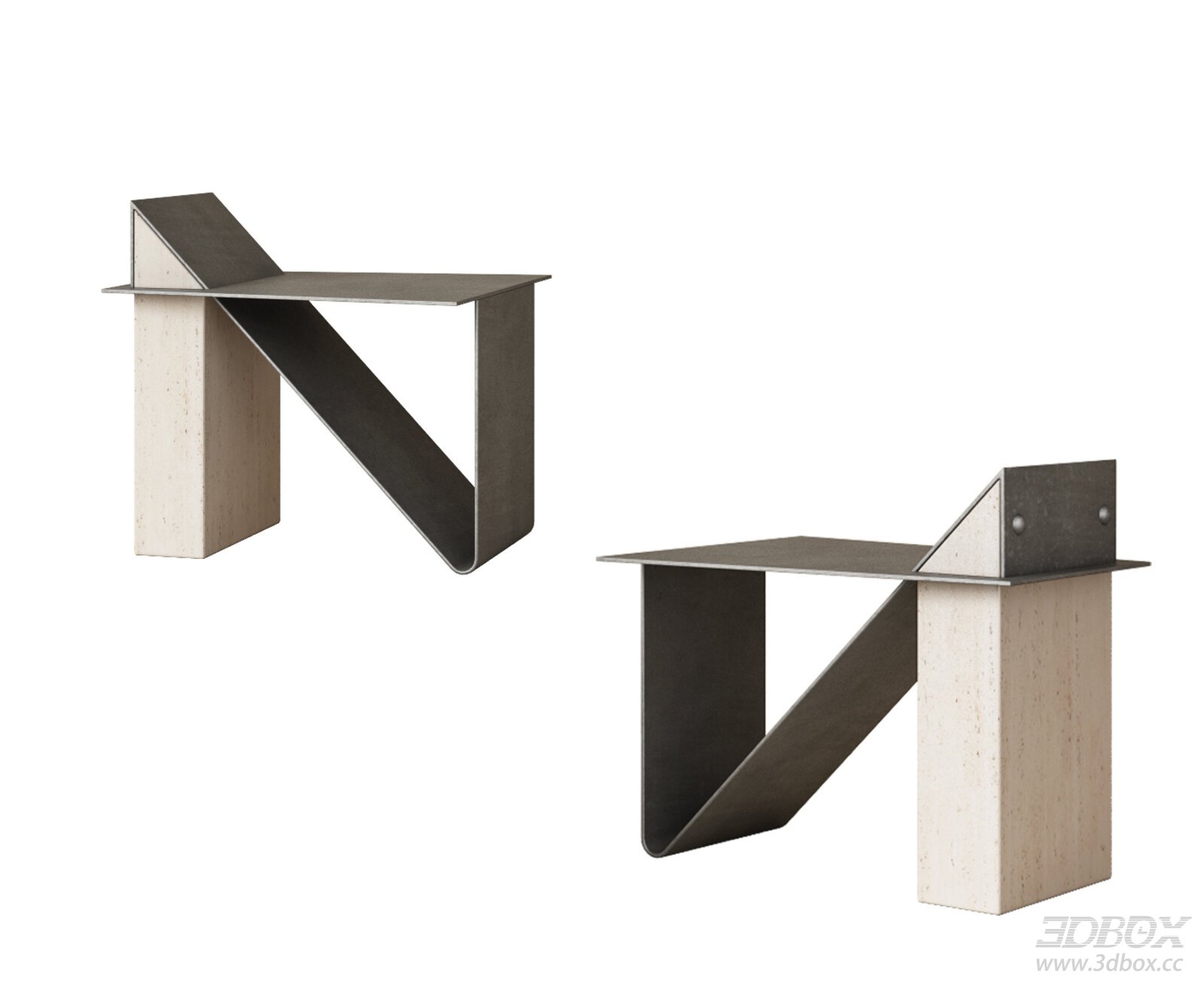 Modern Italian Style Metal Travertine Stool Set