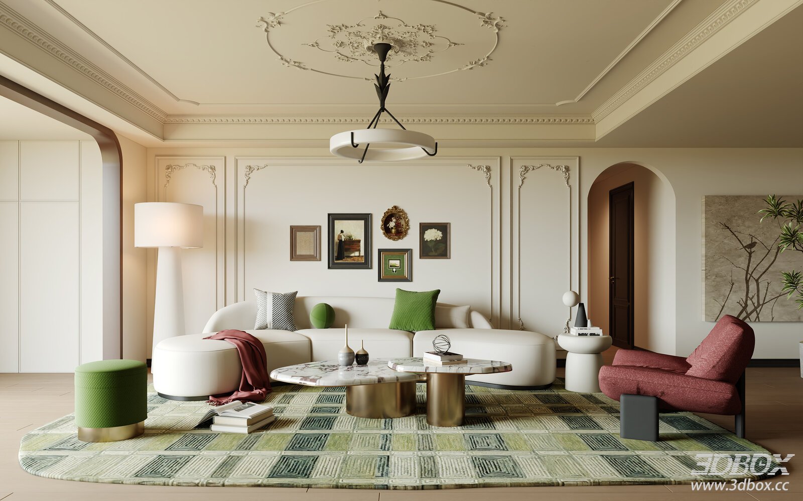 Modern French Style Living Room Interior Scene