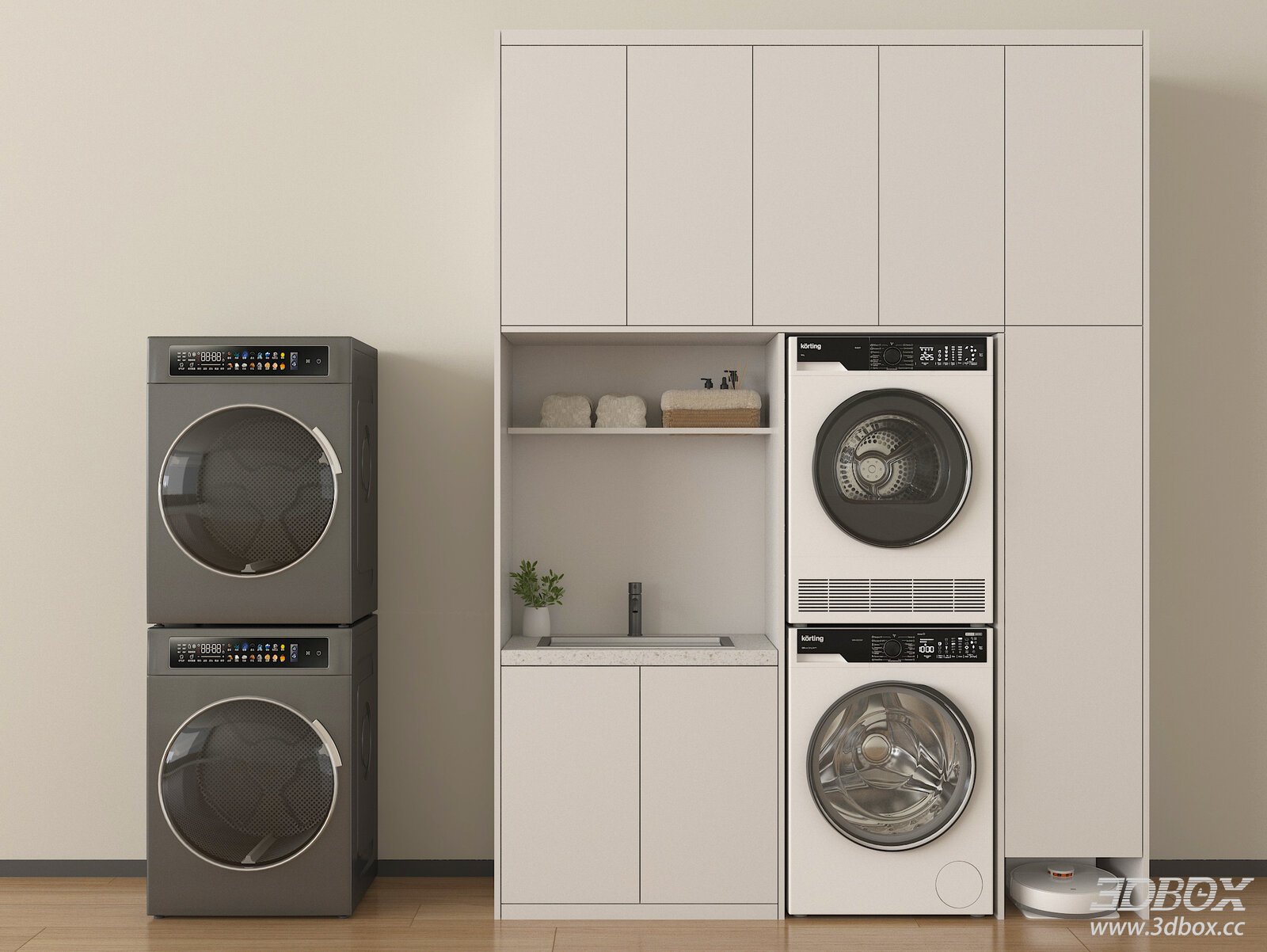 Modern Laundry Cabinet with Washing Machine and Dryer