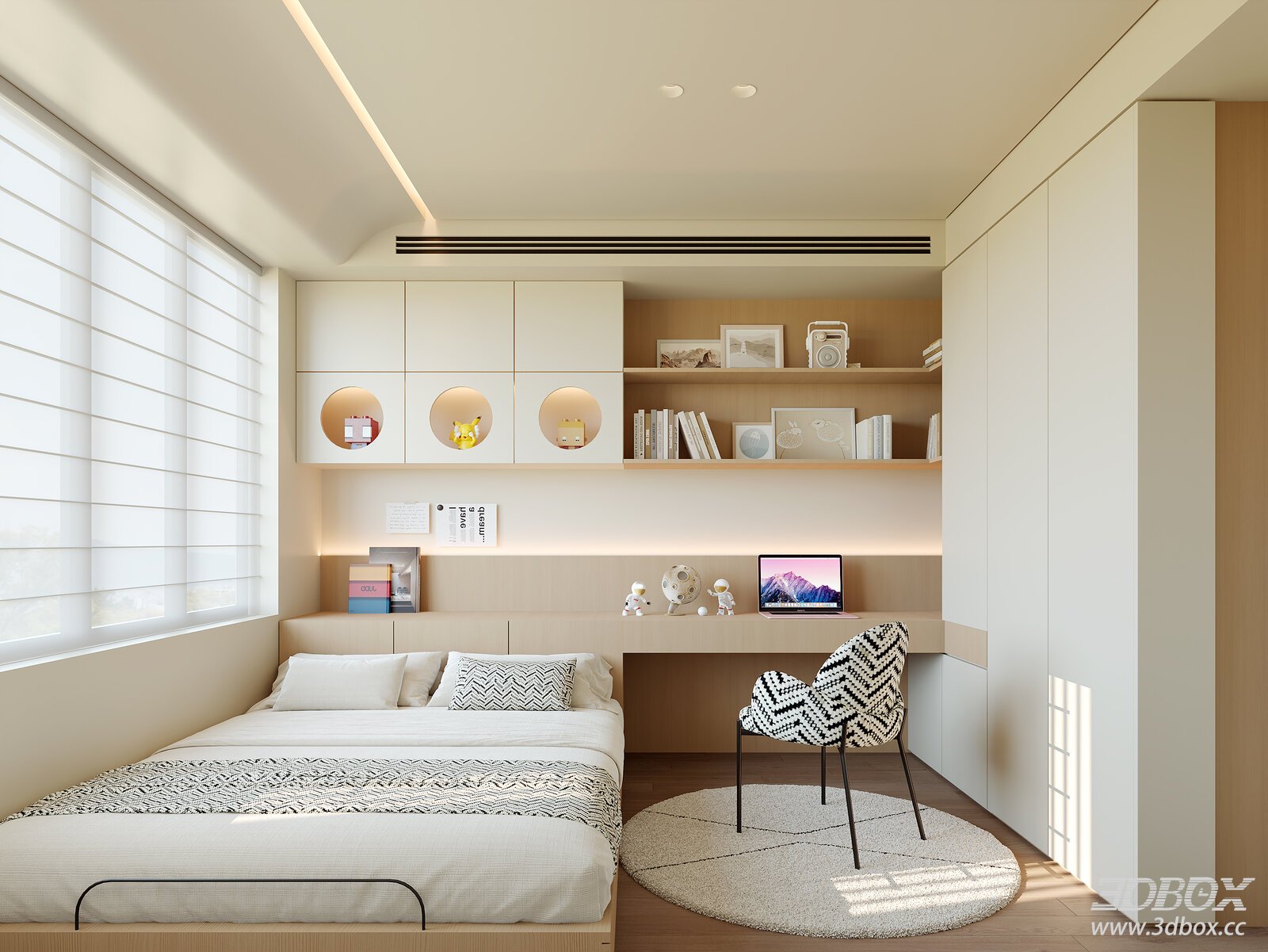 Modern Minimalist Wooden Tatami Bedroom with Study Desk