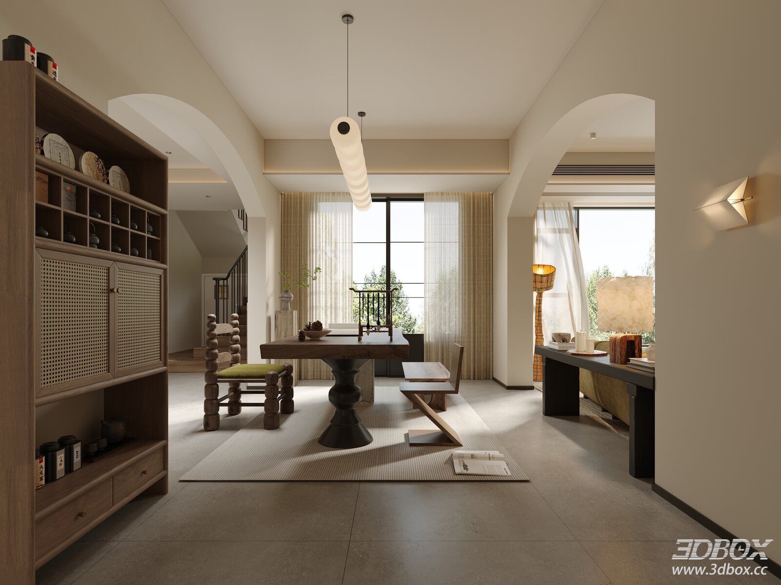 Wabi Sabi Style Modern Tea Room Interior Scene