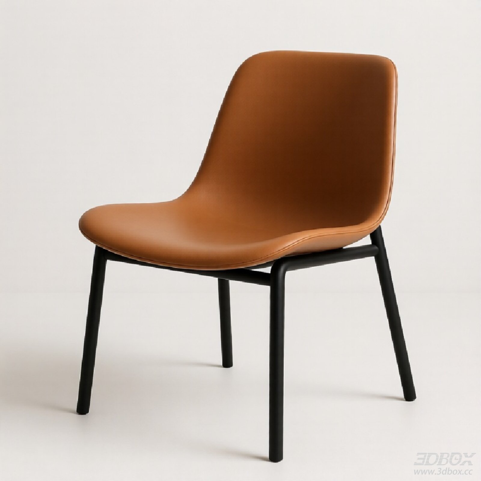 Modern Tan Leather Lounge Chair with Black Metal Legs