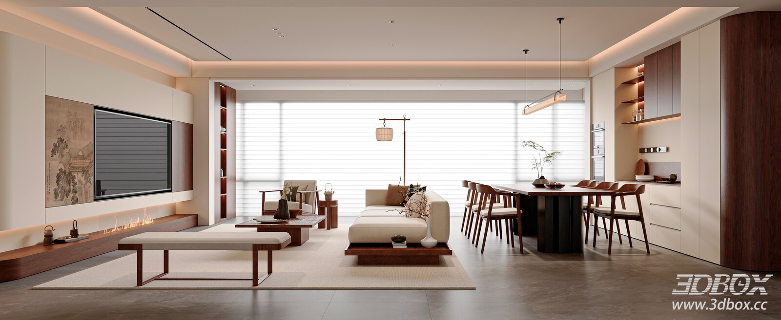 New Chinese Song Style Living and Dining Room Interior