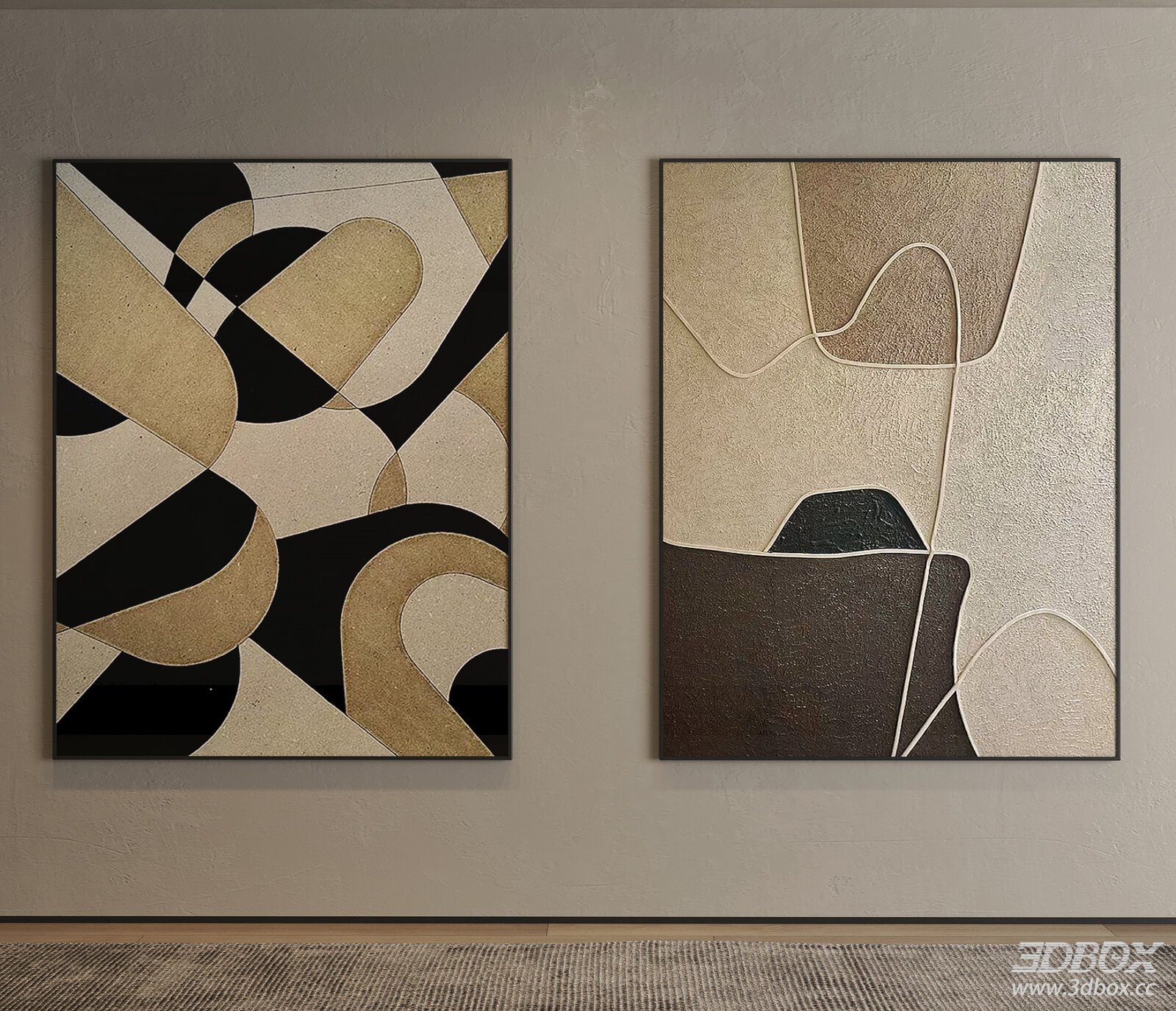 Modern Italian Minimalist Abstract Framed Wall Art Set