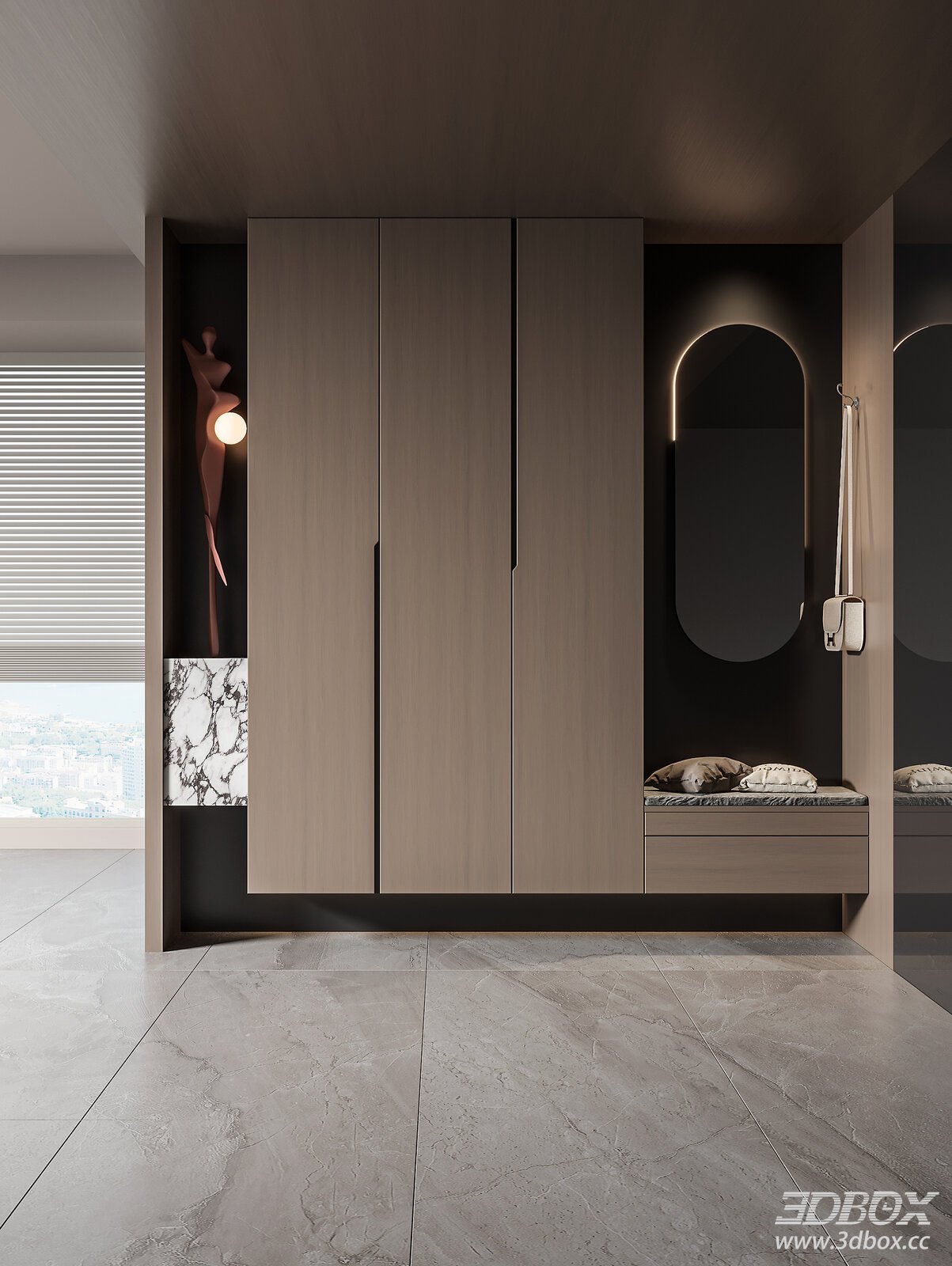 Modern Italian Style Minimalist Hallway Shoe Cabinet Scene